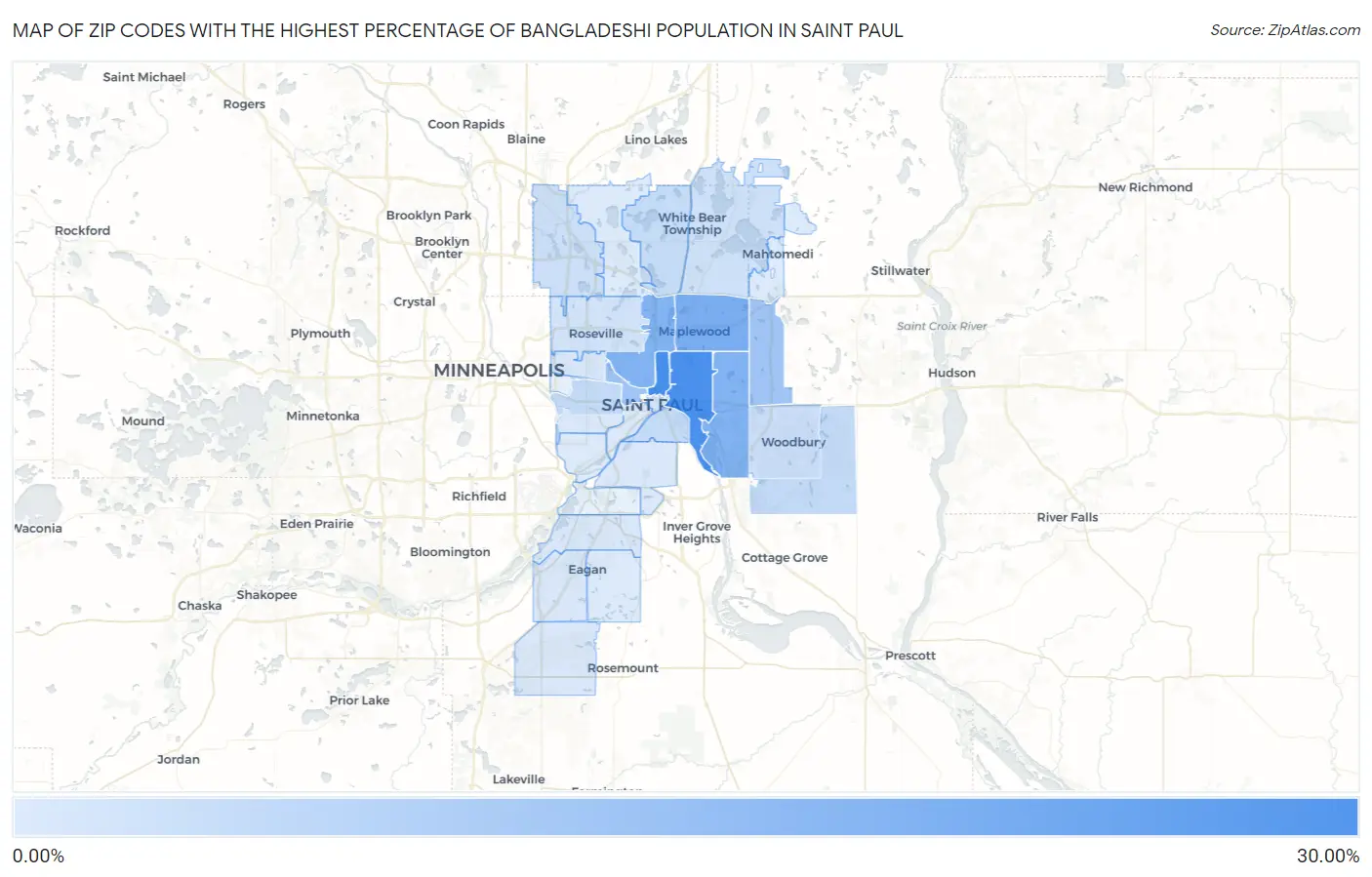 Zip Codes with the Highest Percentage of Bangladeshi Population in Saint Paul Map