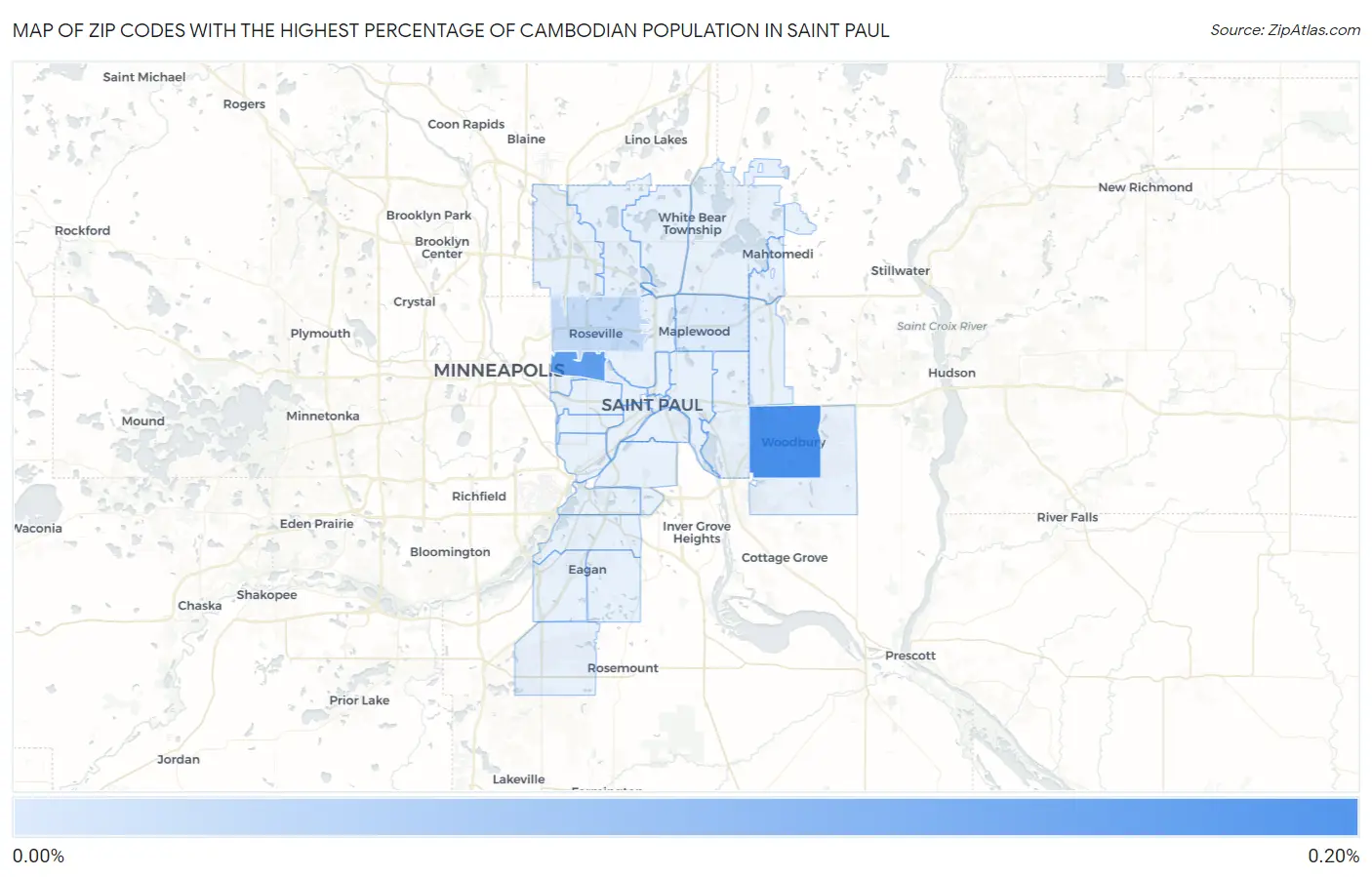 Zip Codes with the Highest Percentage of Cambodian Population in Saint Paul Map