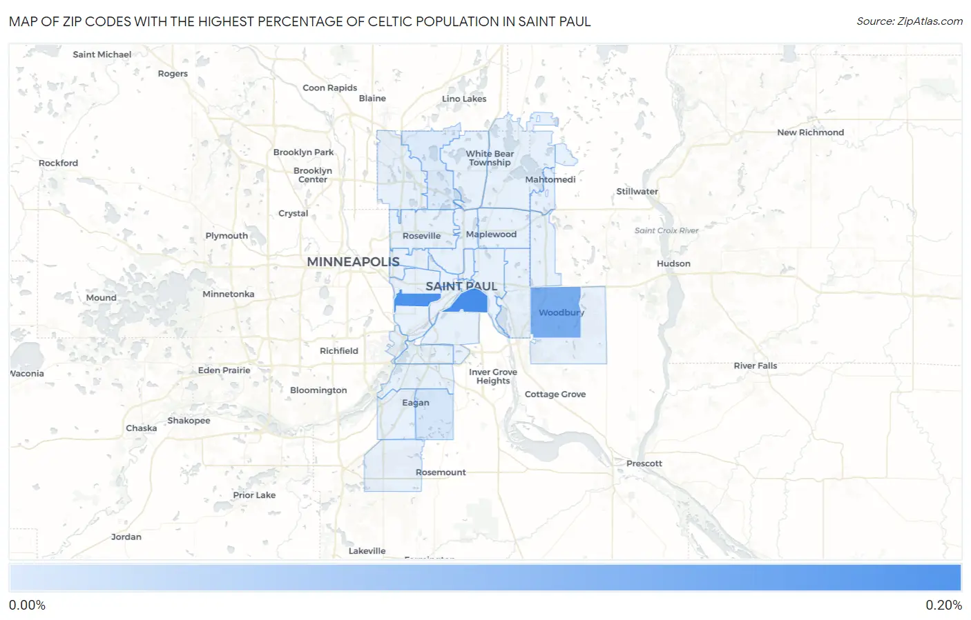 Zip Codes with the Highest Percentage of Celtic Population in Saint Paul Map