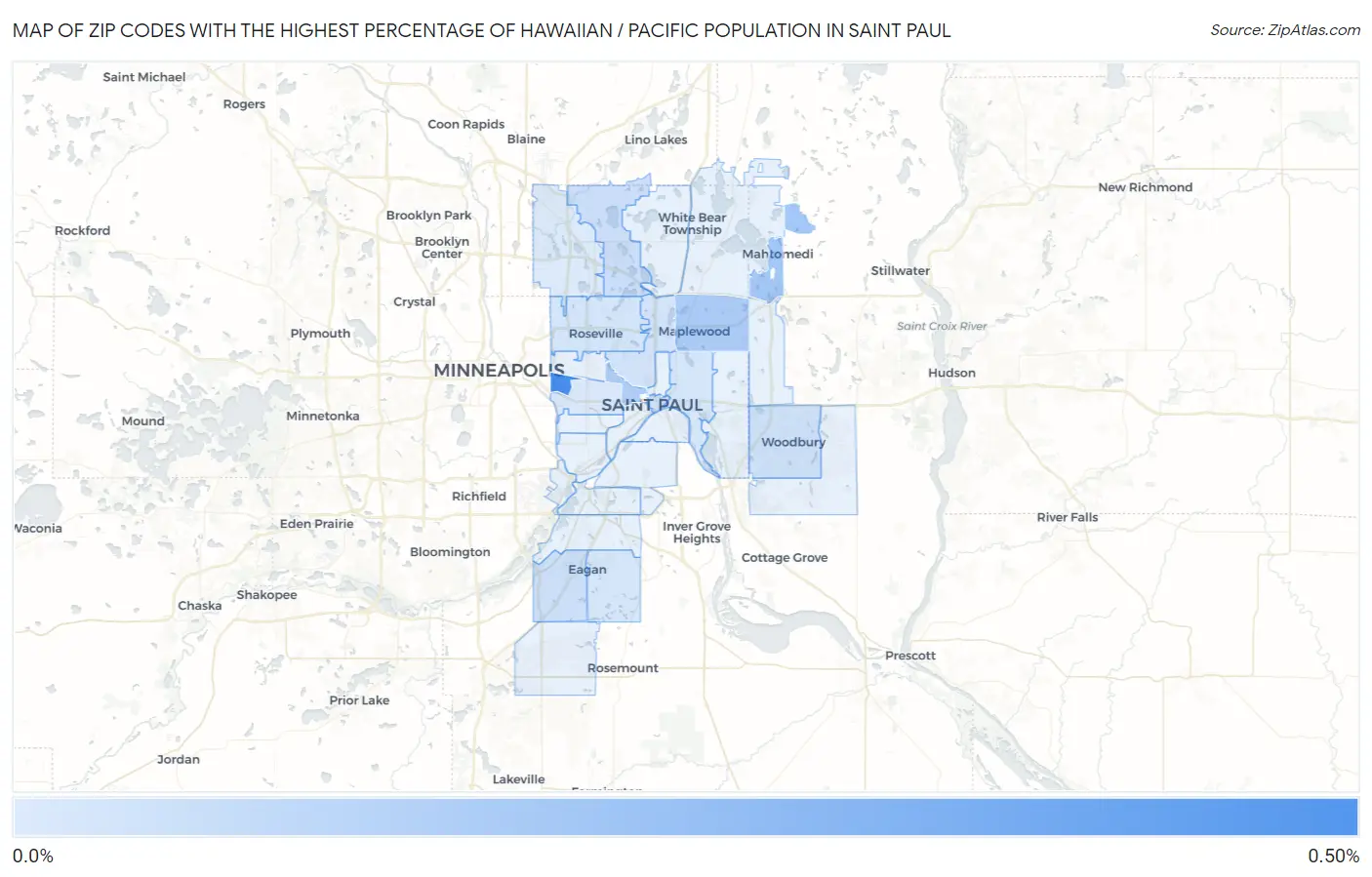 Zip Codes with the Highest Percentage of Hawaiian / Pacific Population in Saint Paul Map