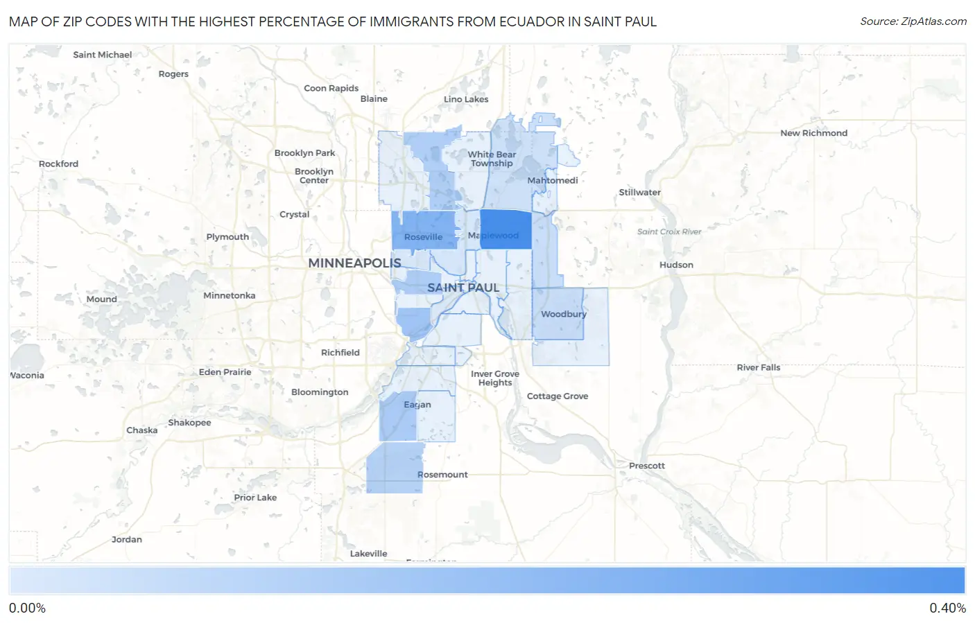 Zip Codes with the Highest Percentage of Immigrants from Ecuador in Saint Paul Map
