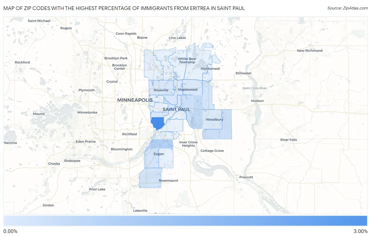 Zip Codes with the Highest Percentage of Immigrants from Eritrea in Saint Paul Map