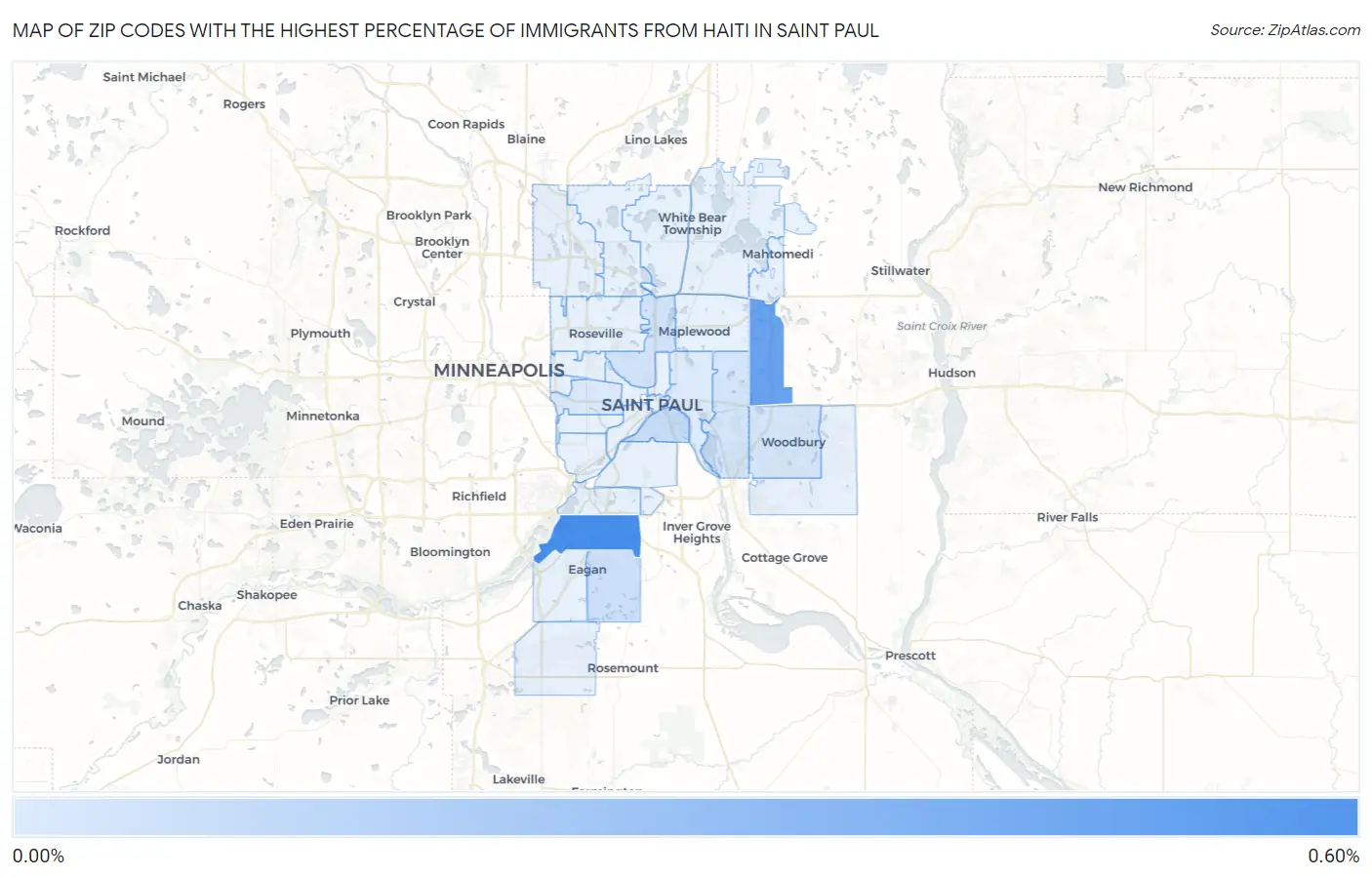Zip Codes with the Highest Percentage of Immigrants from Haiti in Saint Paul Map