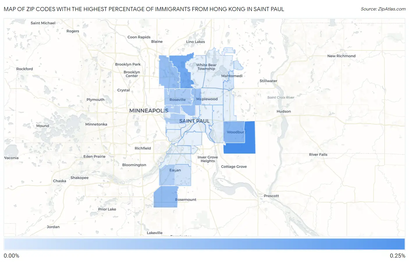 Zip Codes with the Highest Percentage of Immigrants from Hong Kong in Saint Paul Map