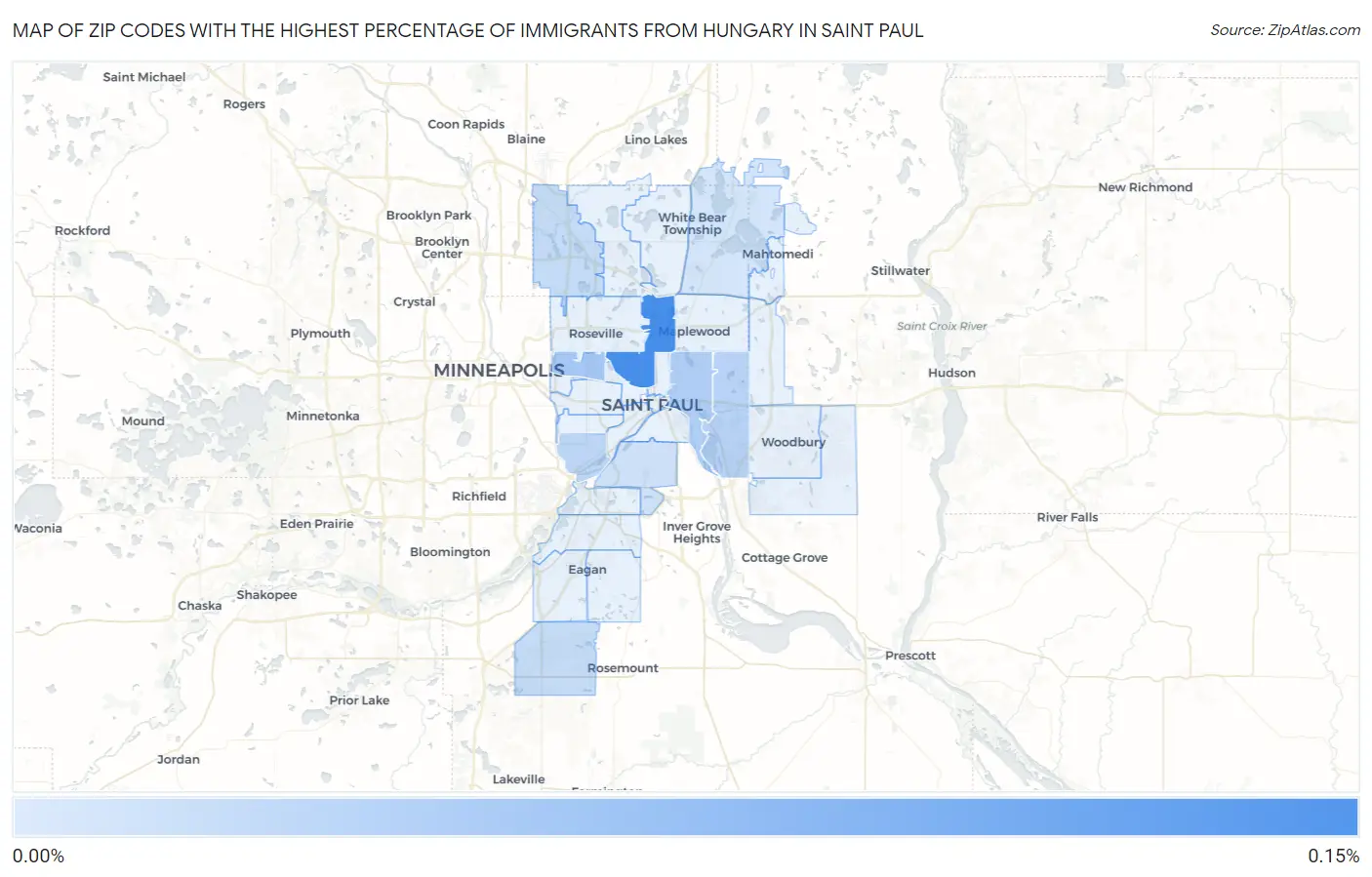 Zip Codes with the Highest Percentage of Immigrants from Hungary in Saint Paul Map