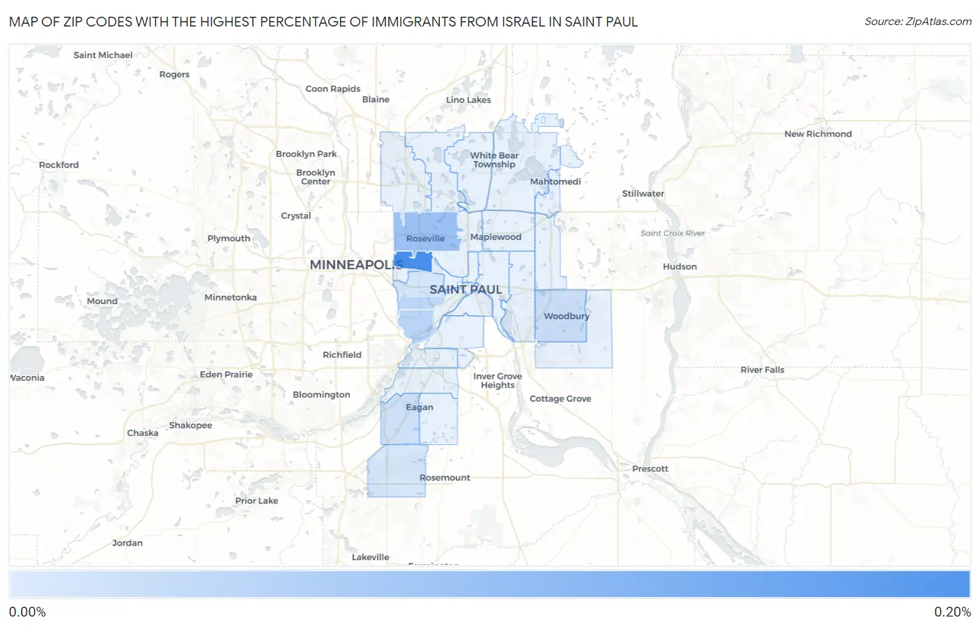 Zip Codes with the Highest Percentage of Immigrants from Israel in Saint Paul Map