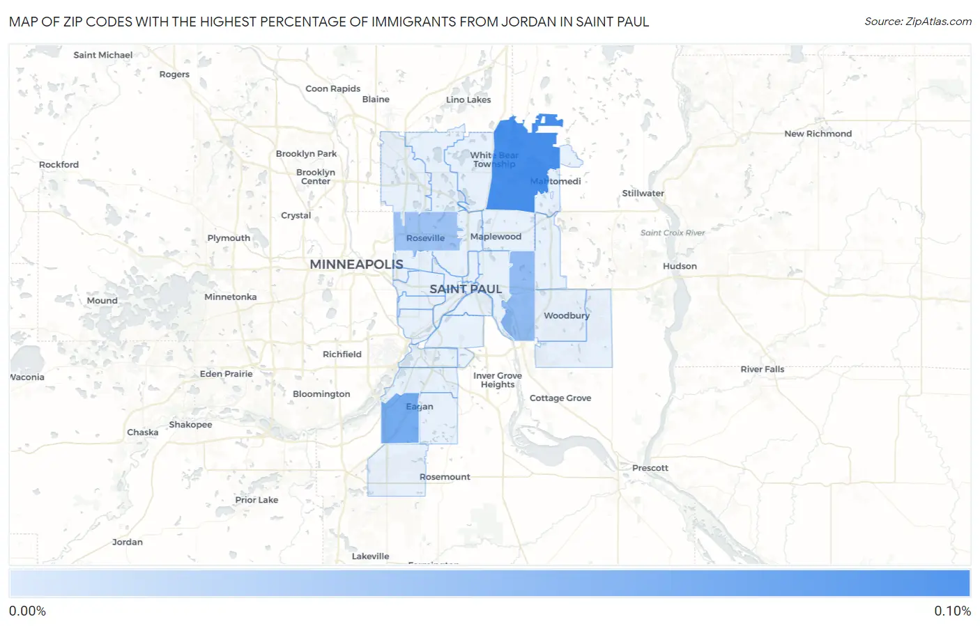 Zip Codes with the Highest Percentage of Immigrants from Jordan in Saint Paul Map