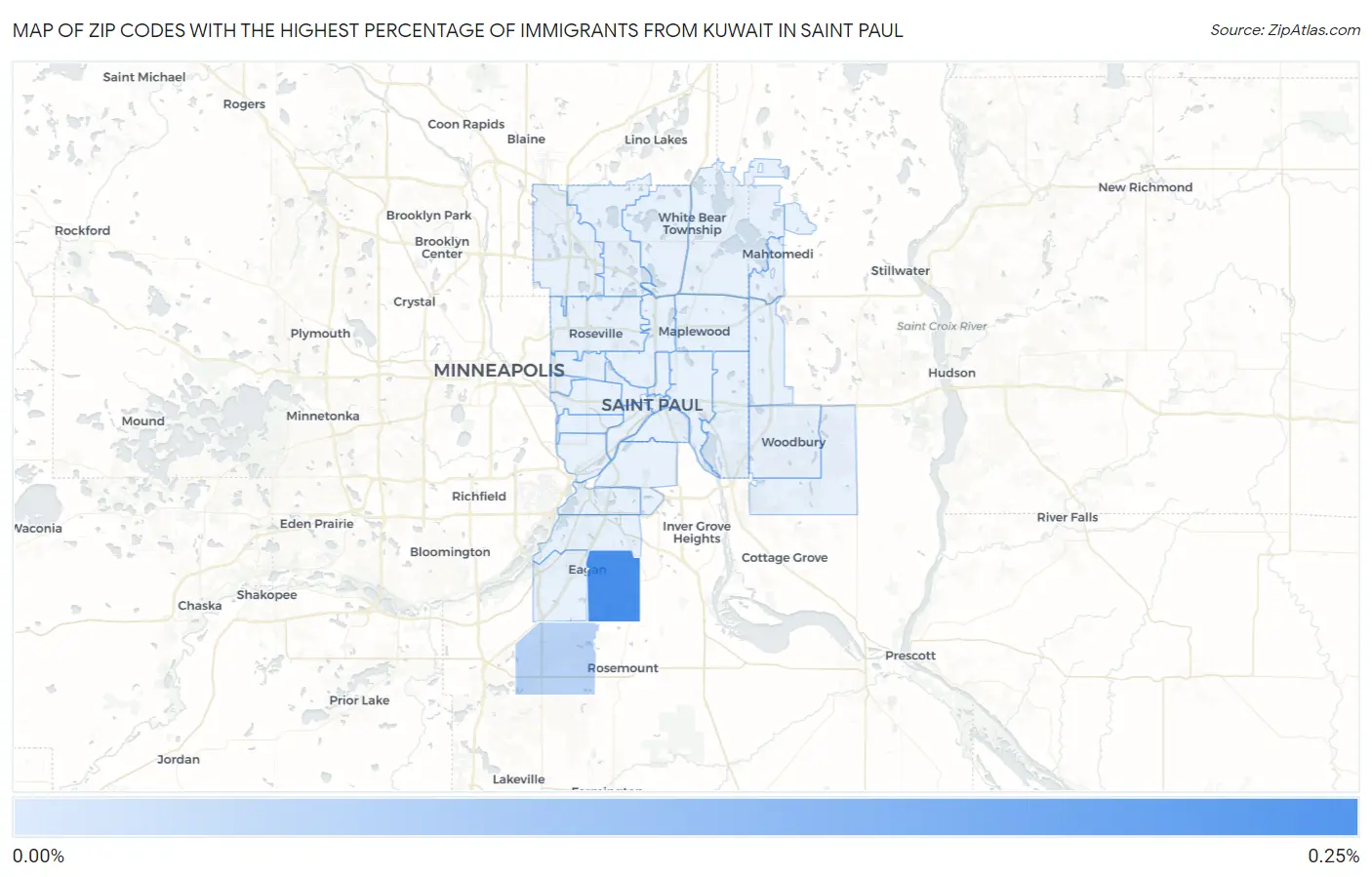 Zip Codes with the Highest Percentage of Immigrants from Kuwait in Saint Paul Map