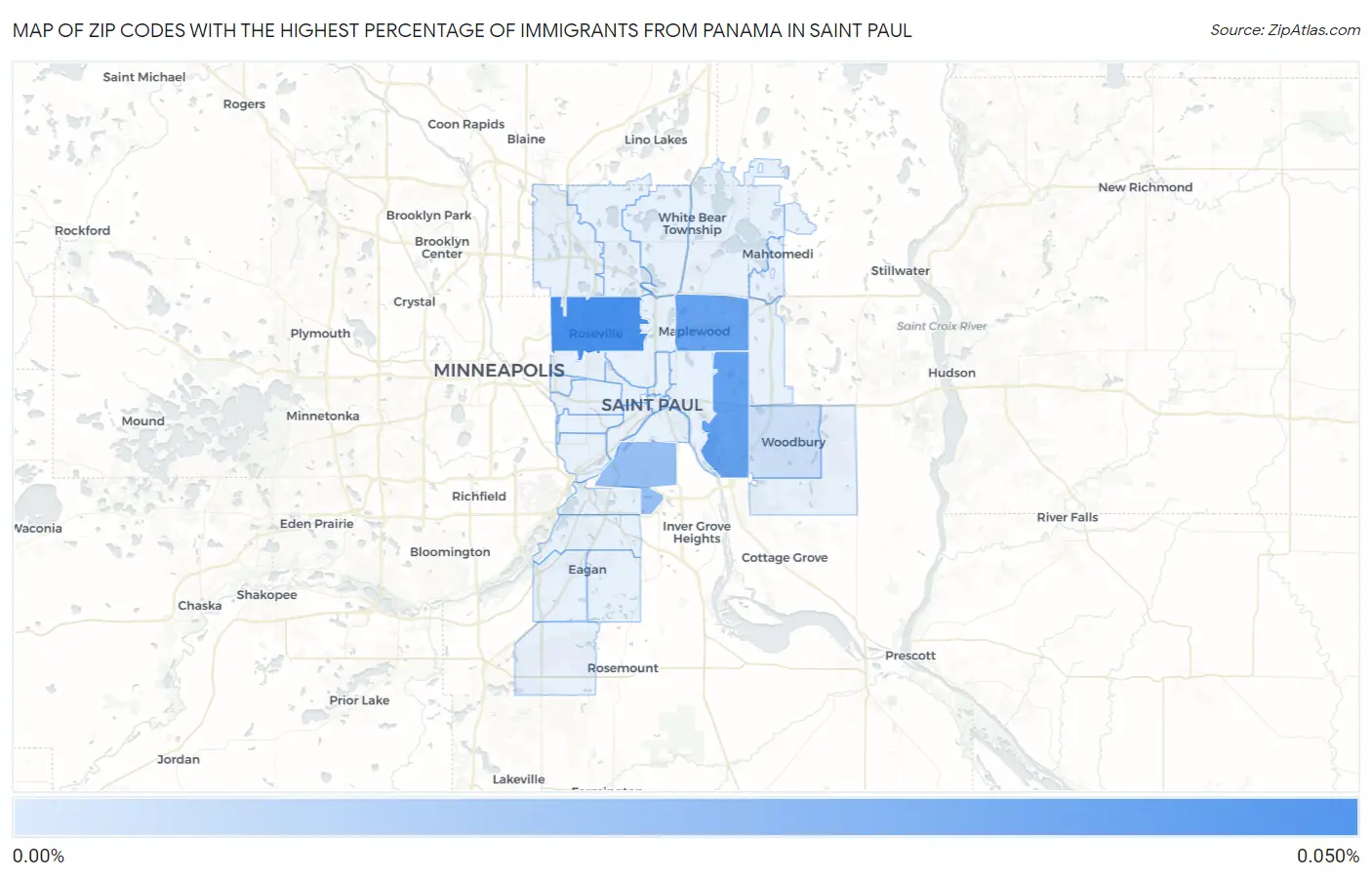 Zip Codes with the Highest Percentage of Immigrants from Panama in Saint Paul Map
