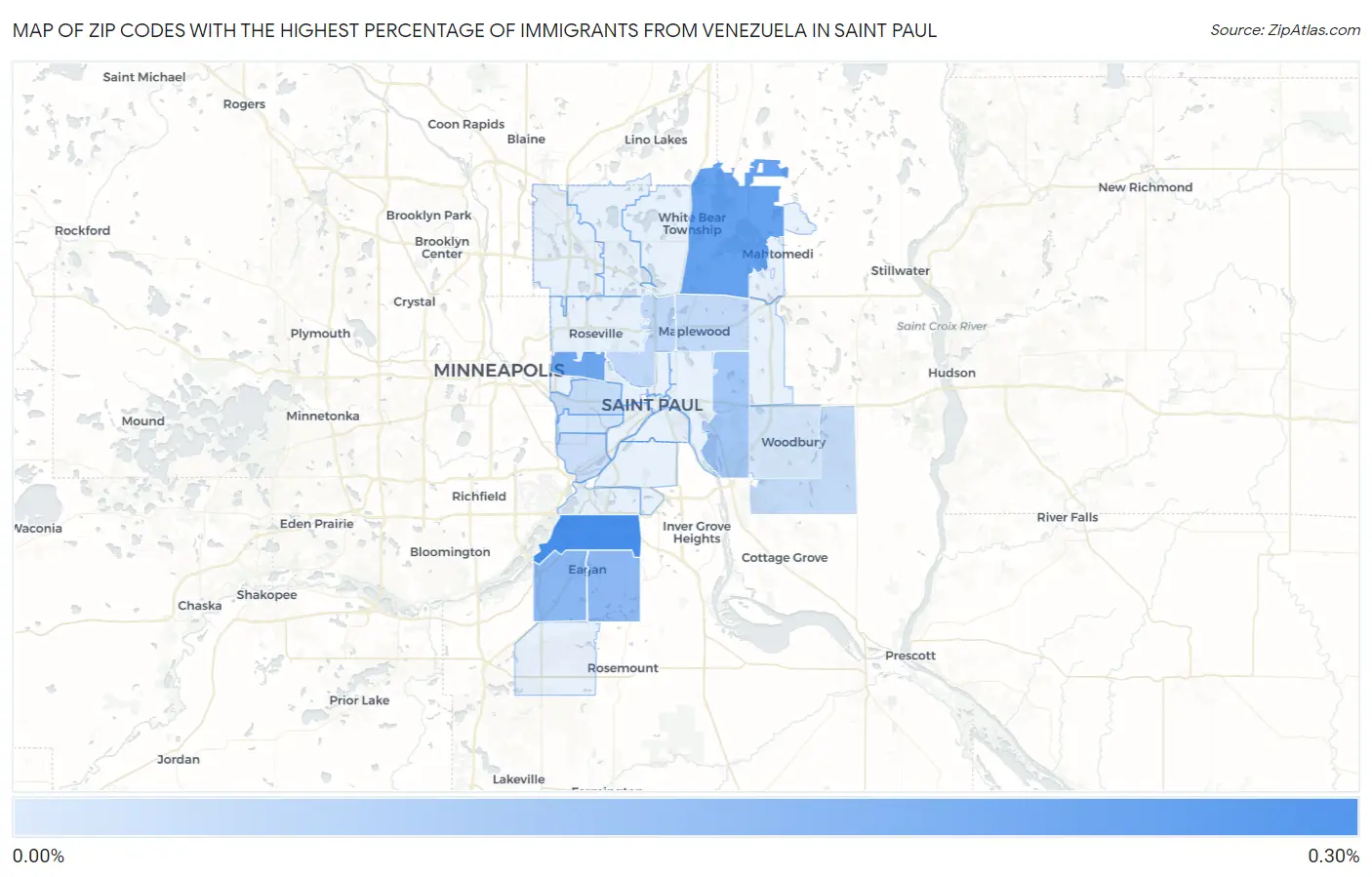 Zip Codes with the Highest Percentage of Immigrants from Venezuela in Saint Paul Map
