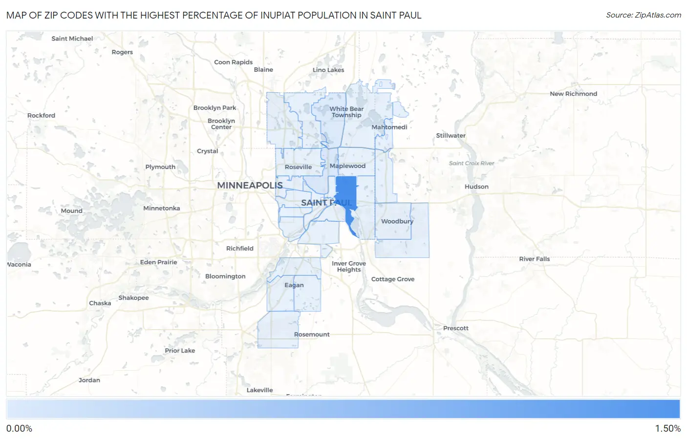 Zip Codes with the Highest Percentage of Inupiat Population in Saint Paul Map
