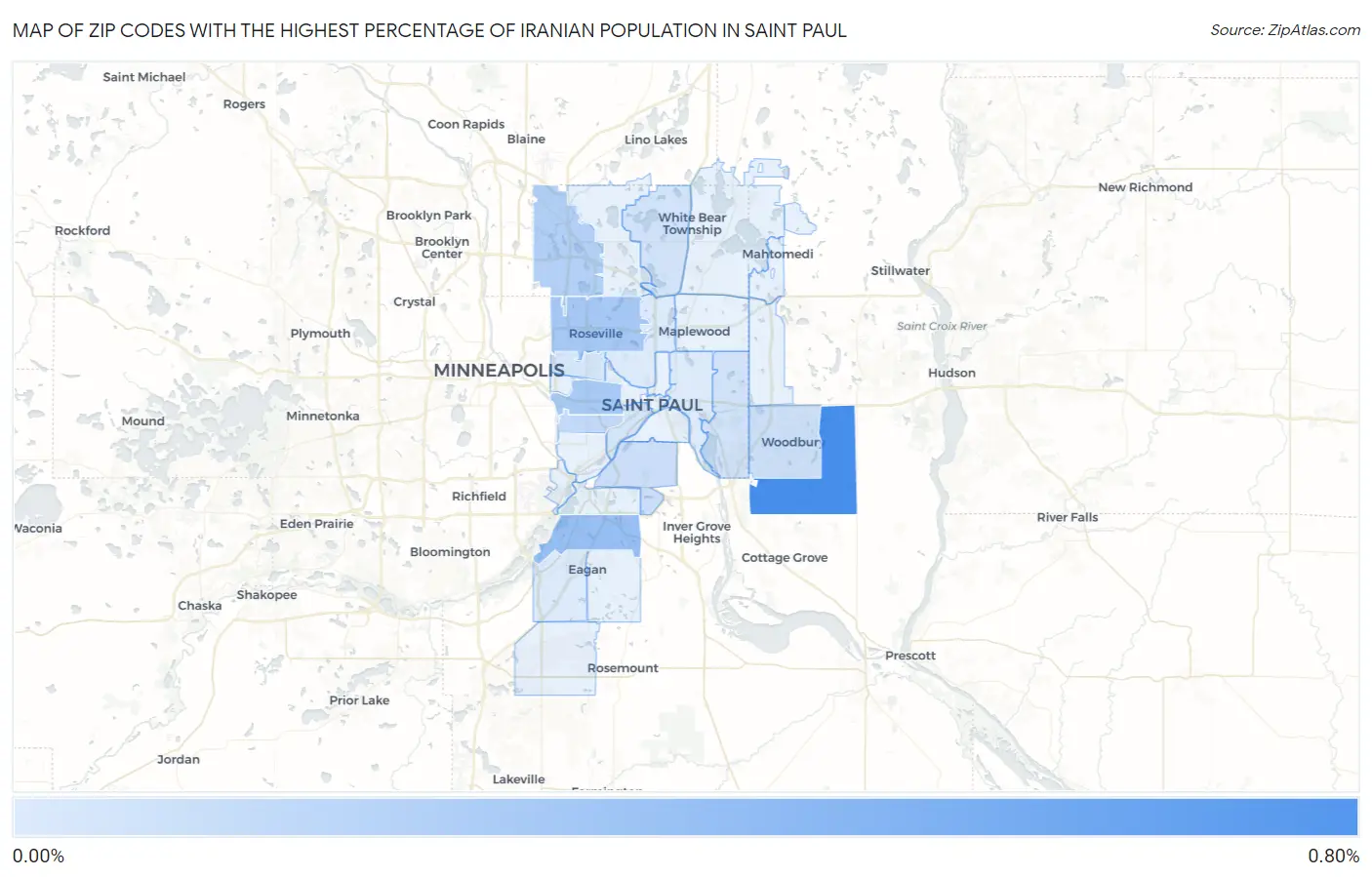 Zip Codes with the Highest Percentage of Iranian Population in Saint Paul Map