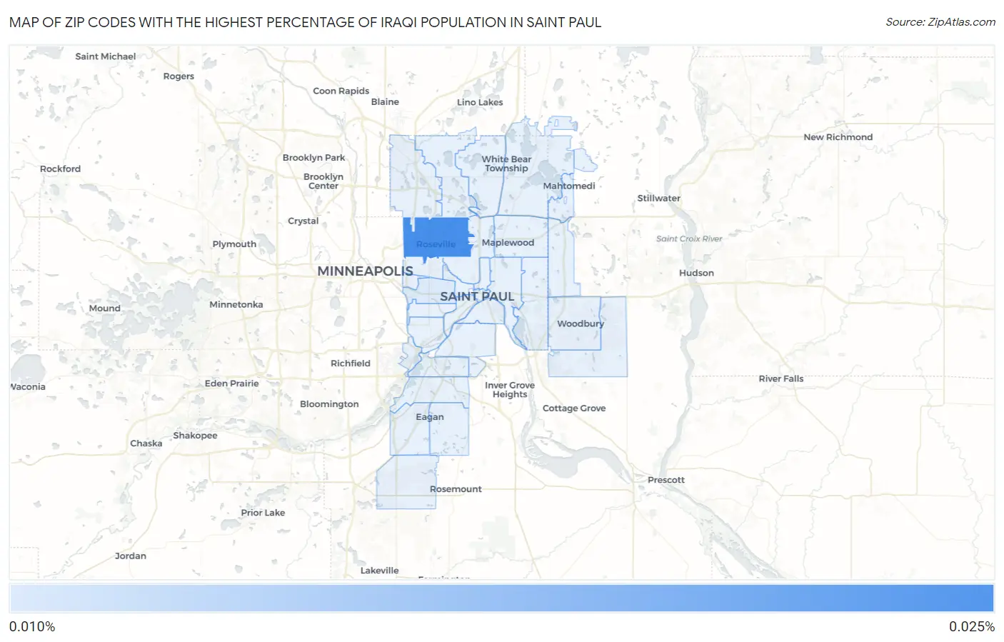 Zip Codes with the Highest Percentage of Iraqi Population in Saint Paul Map