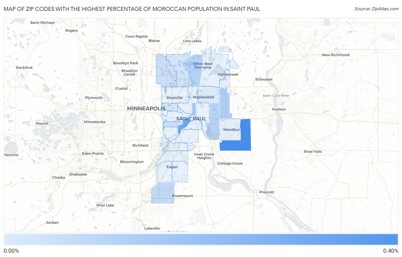 Zip Codes with the Highest Percentage of Moroccan Population in Saint Paul Map