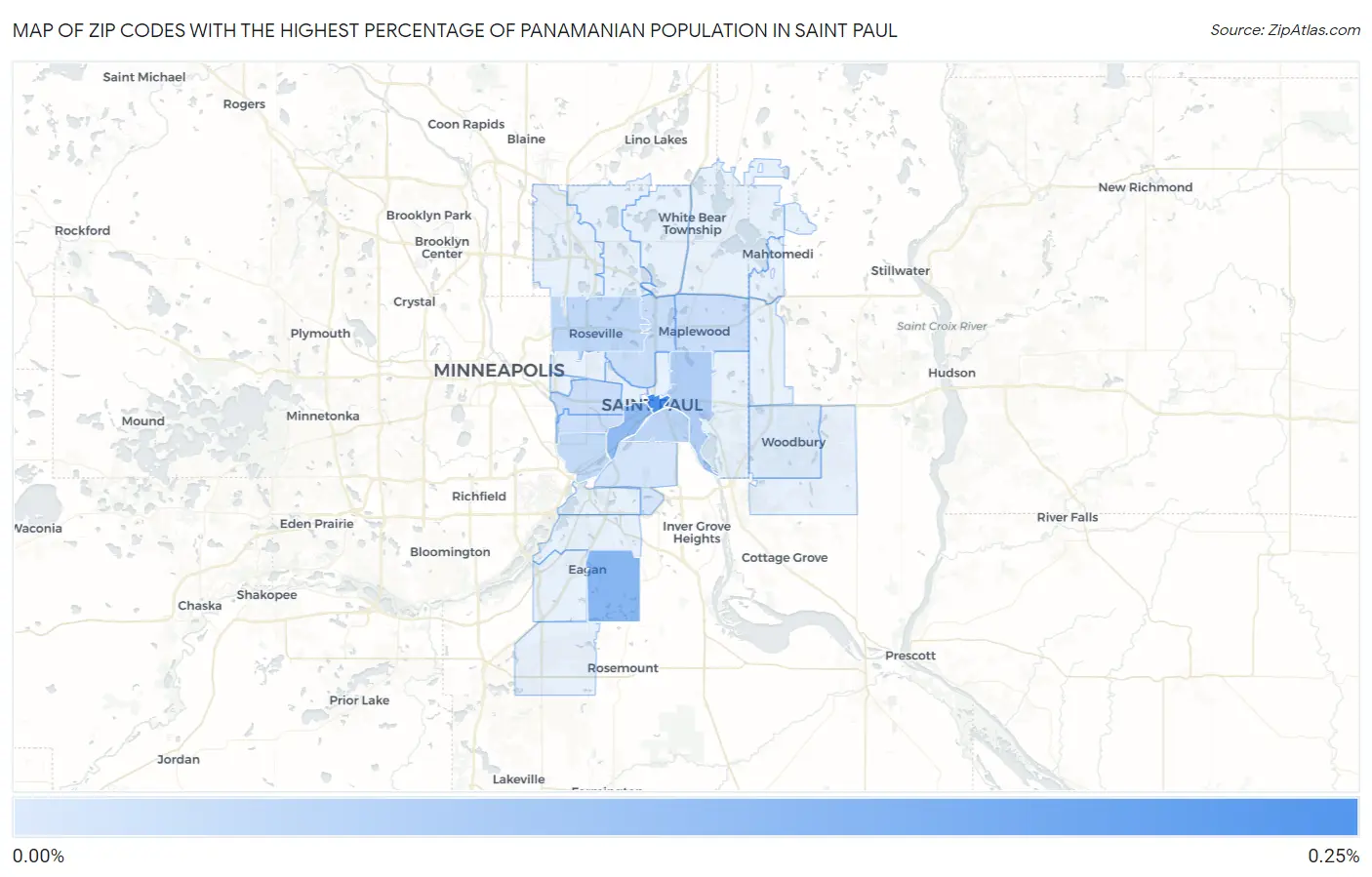 Zip Codes with the Highest Percentage of Panamanian Population in Saint Paul Map