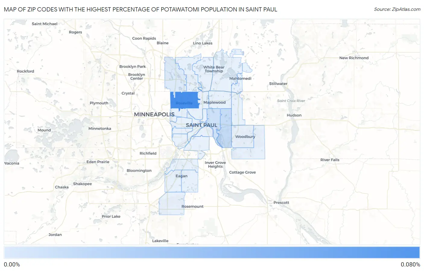 Zip Codes with the Highest Percentage of Potawatomi Population in Saint Paul Map