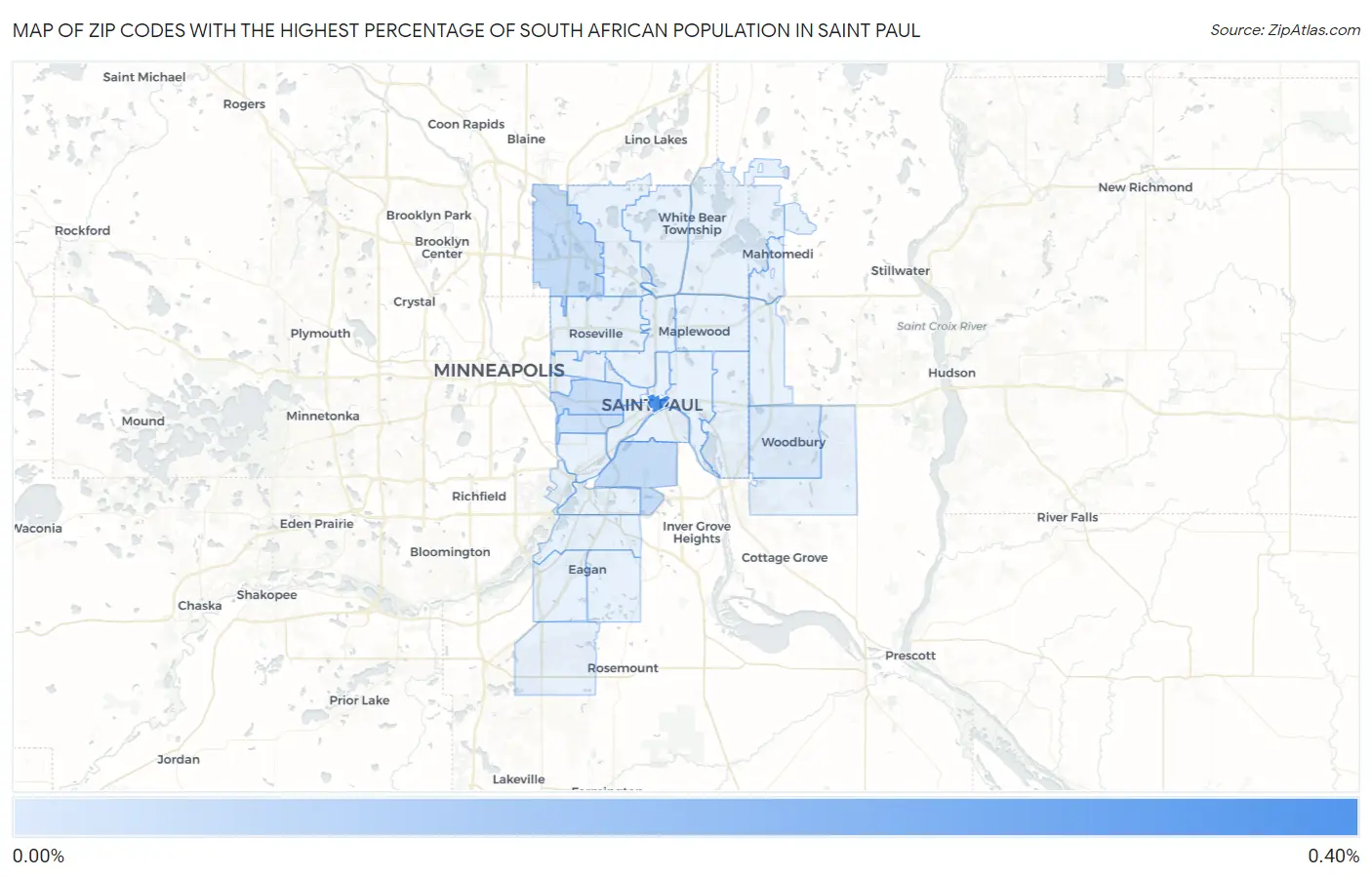 Zip Codes with the Highest Percentage of South African Population in Saint Paul Map