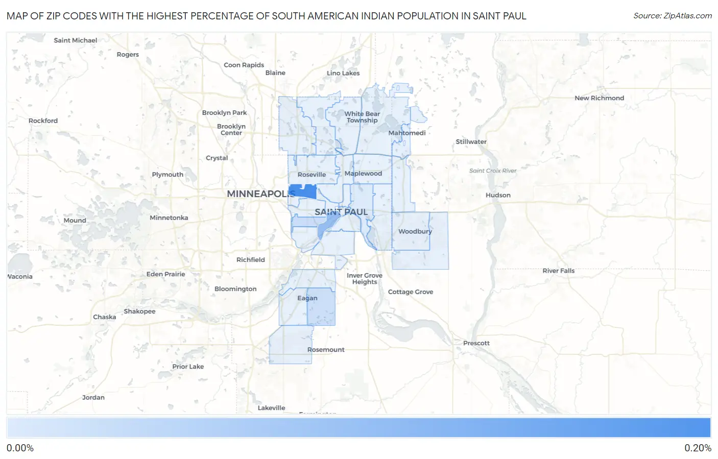Zip Codes with the Highest Percentage of South American Indian Population in Saint Paul Map