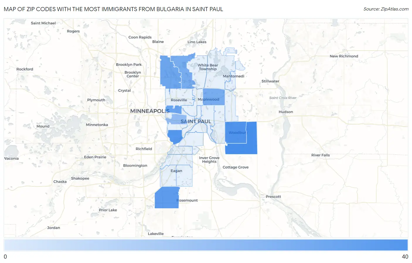 Zip Codes with the Most Immigrants from Bulgaria in Saint Paul Map