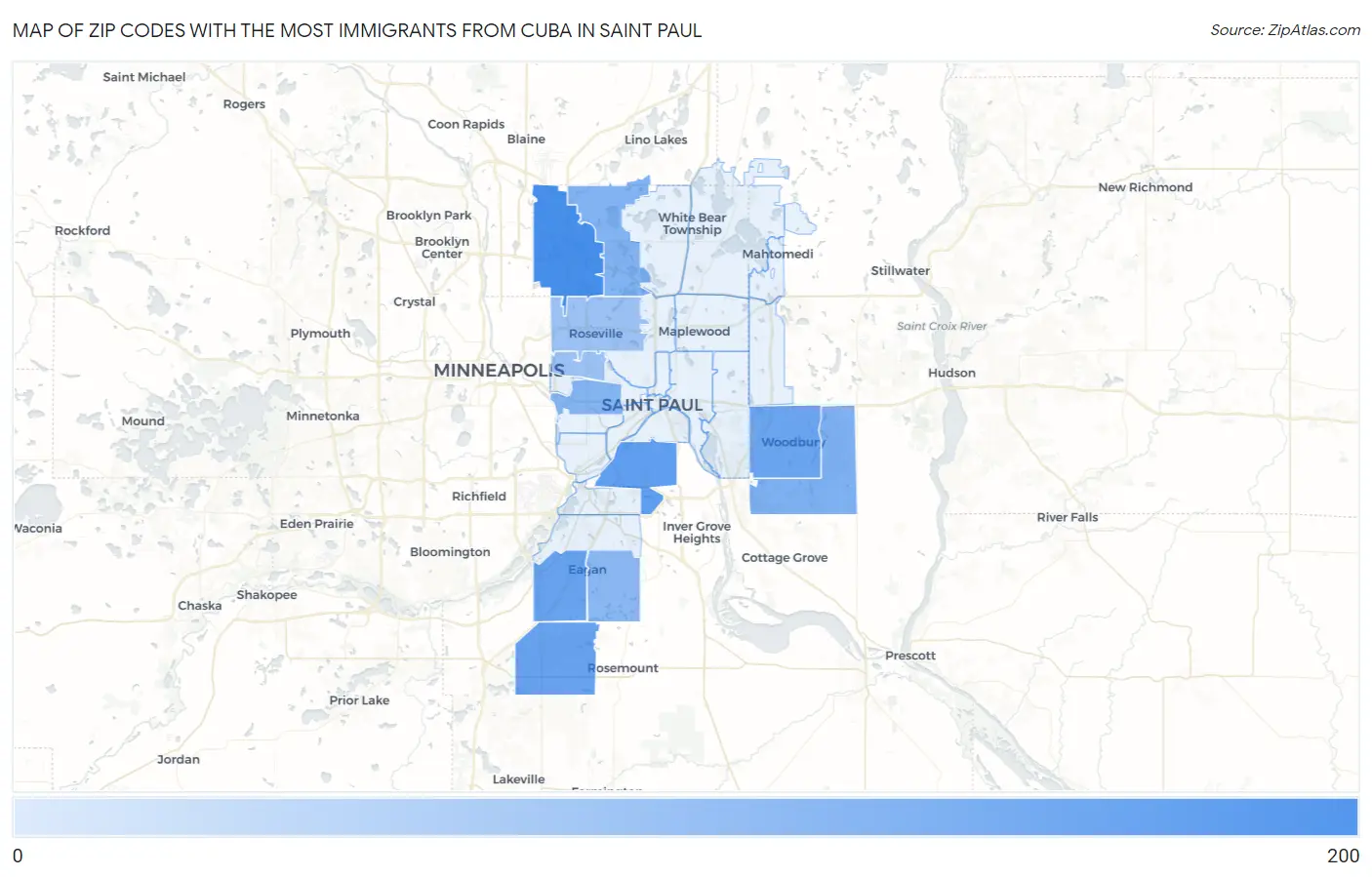Zip Codes with the Most Immigrants from Cuba in Saint Paul Map