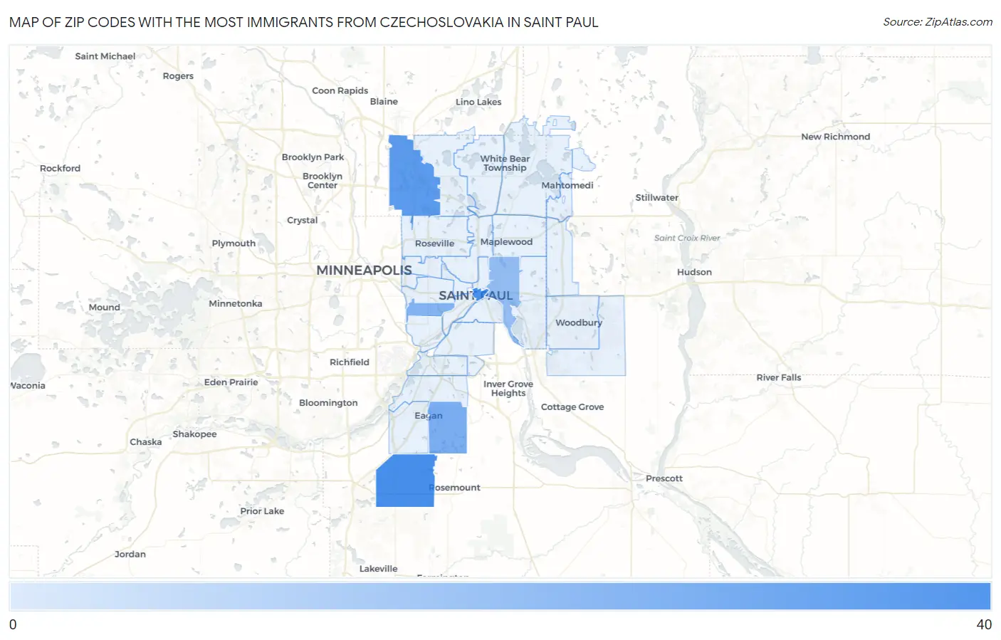 Zip Codes with the Most Immigrants from Czechoslovakia in Saint Paul Map