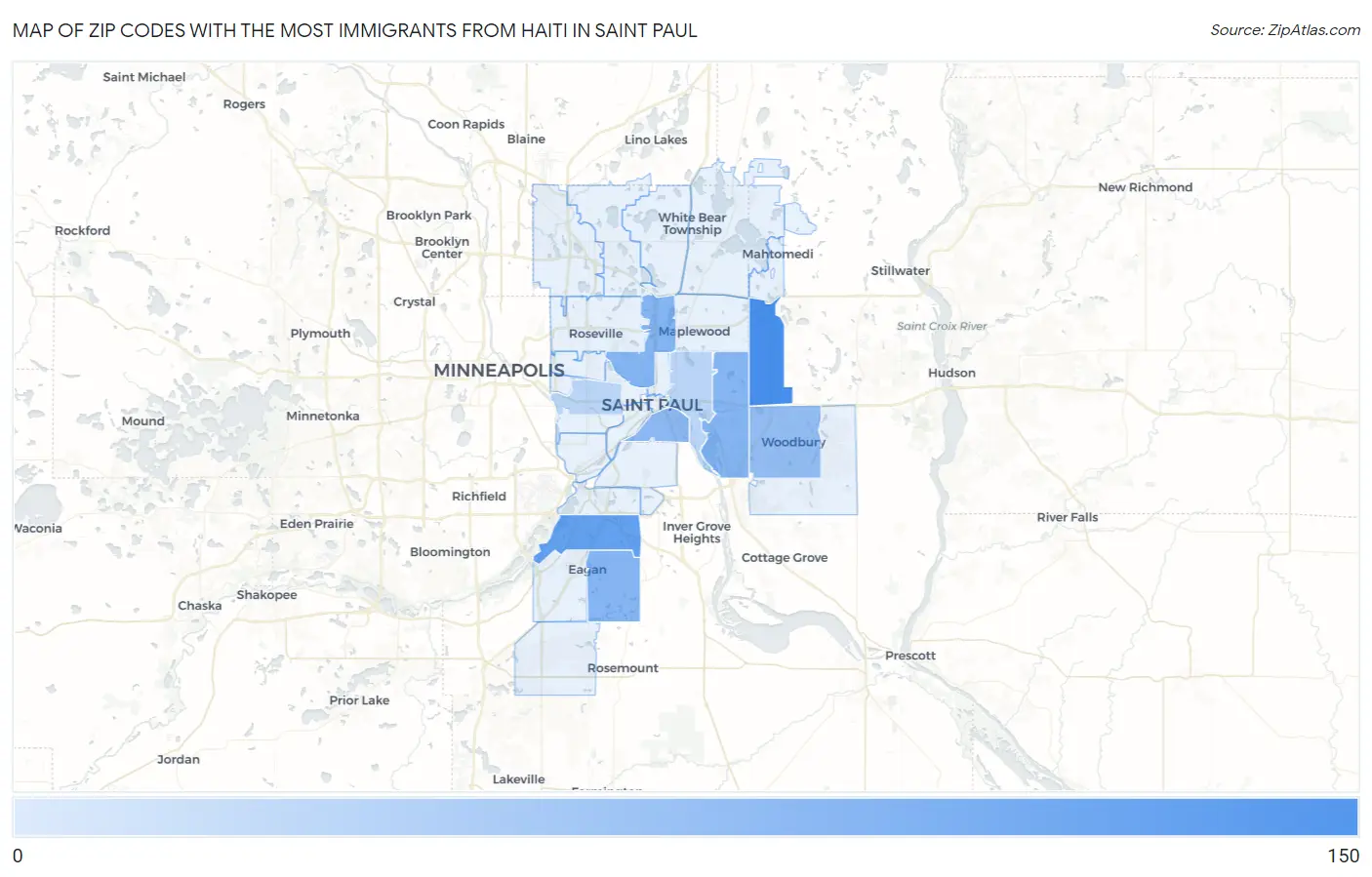 Zip Codes with the Most Immigrants from Haiti in Saint Paul Map