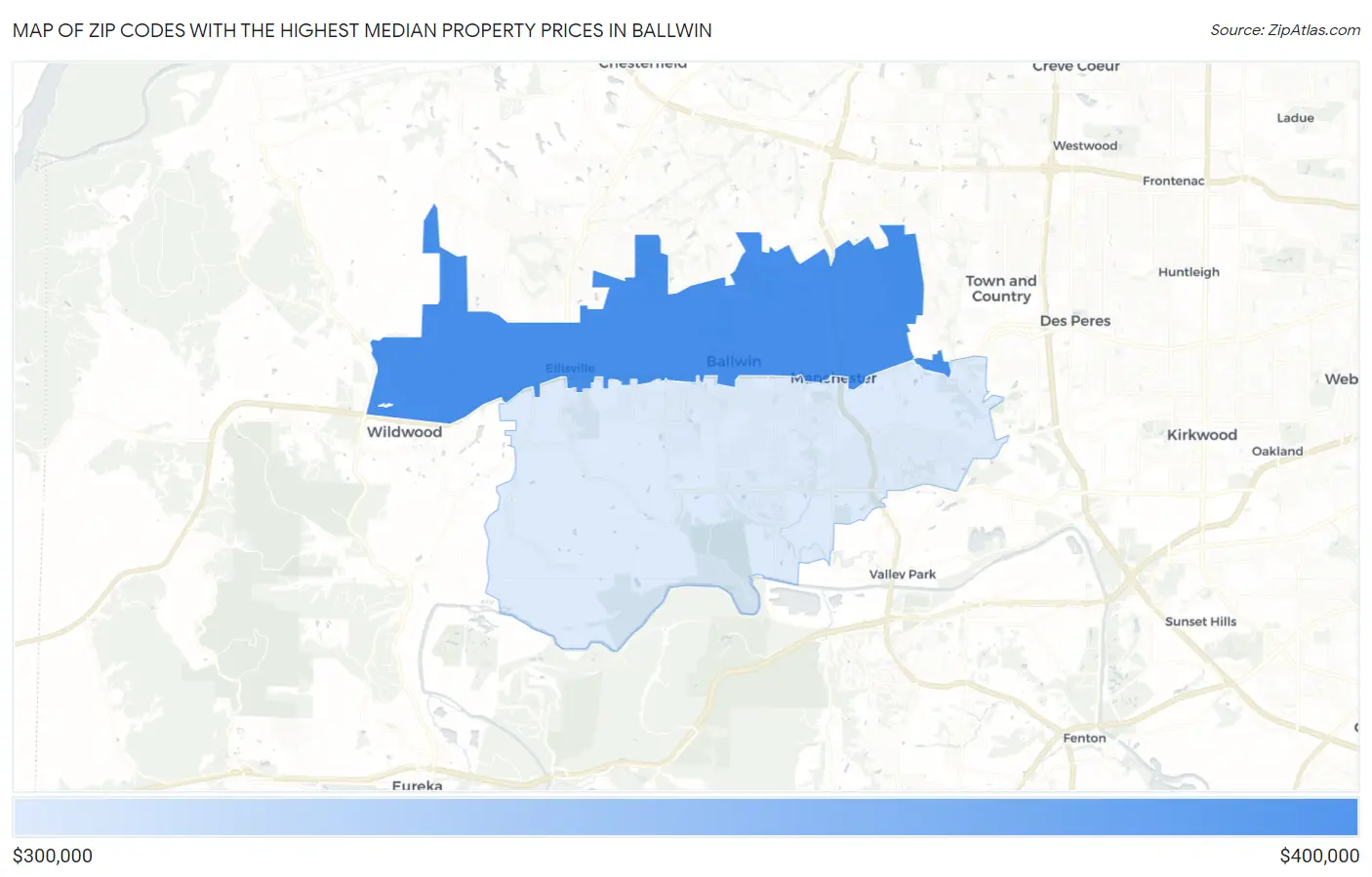 Zip Codes with the Highest Median Property Prices in Ballwin Map