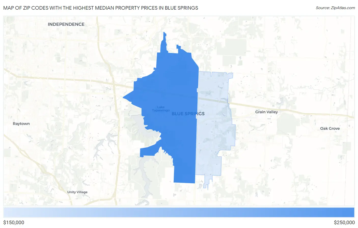 Zip Codes with the Highest Median Property Prices in Blue Springs Map