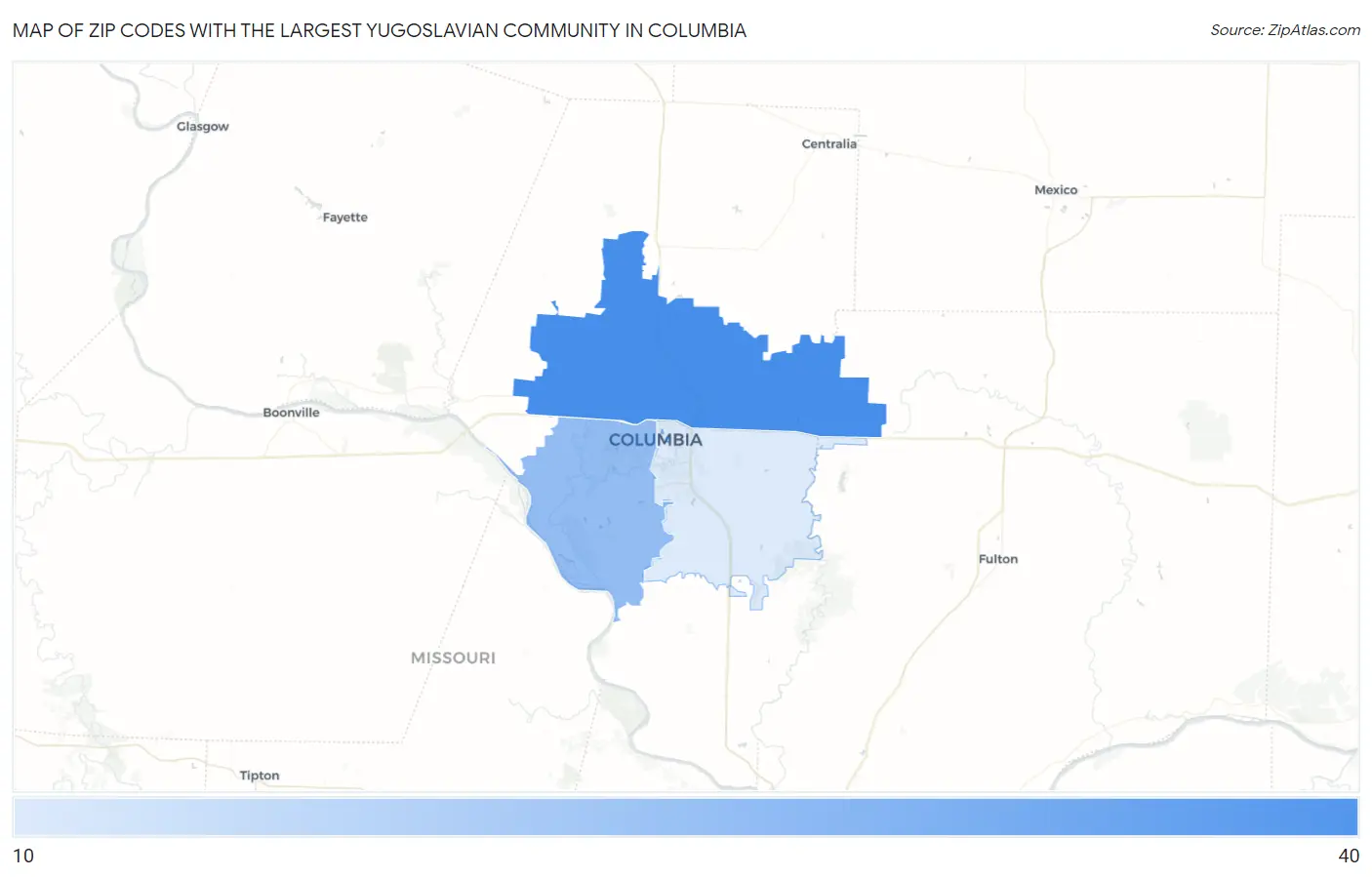 Zip Codes with the Largest Yugoslavian Community in Columbia Map