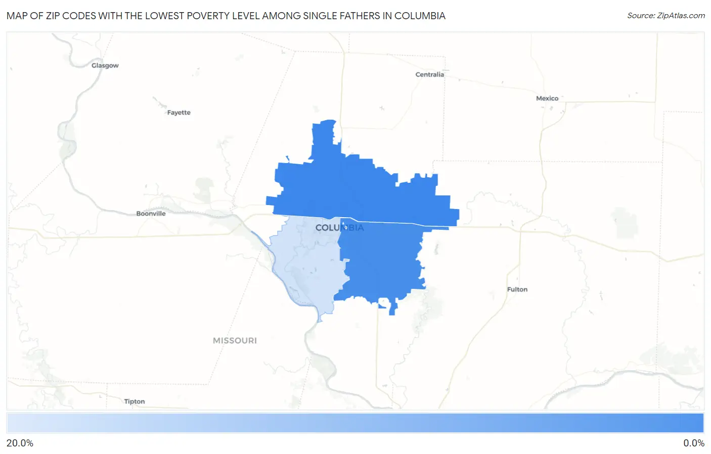 Zip Codes with the Lowest Poverty Level Among Single Fathers in Columbia Map
