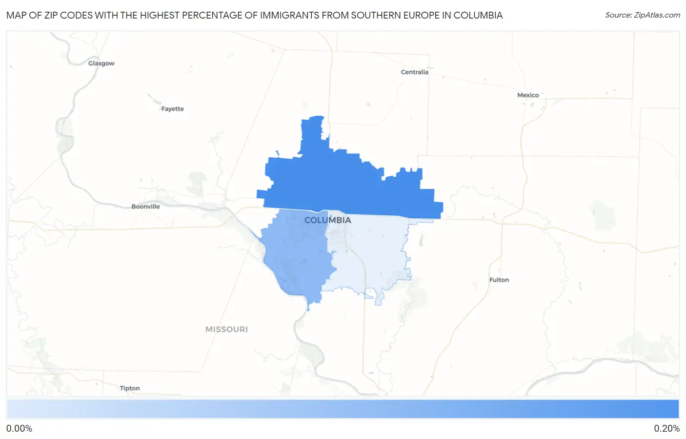 Zip Codes with the Highest Percentage of Immigrants from Southern Europe in Columbia Map