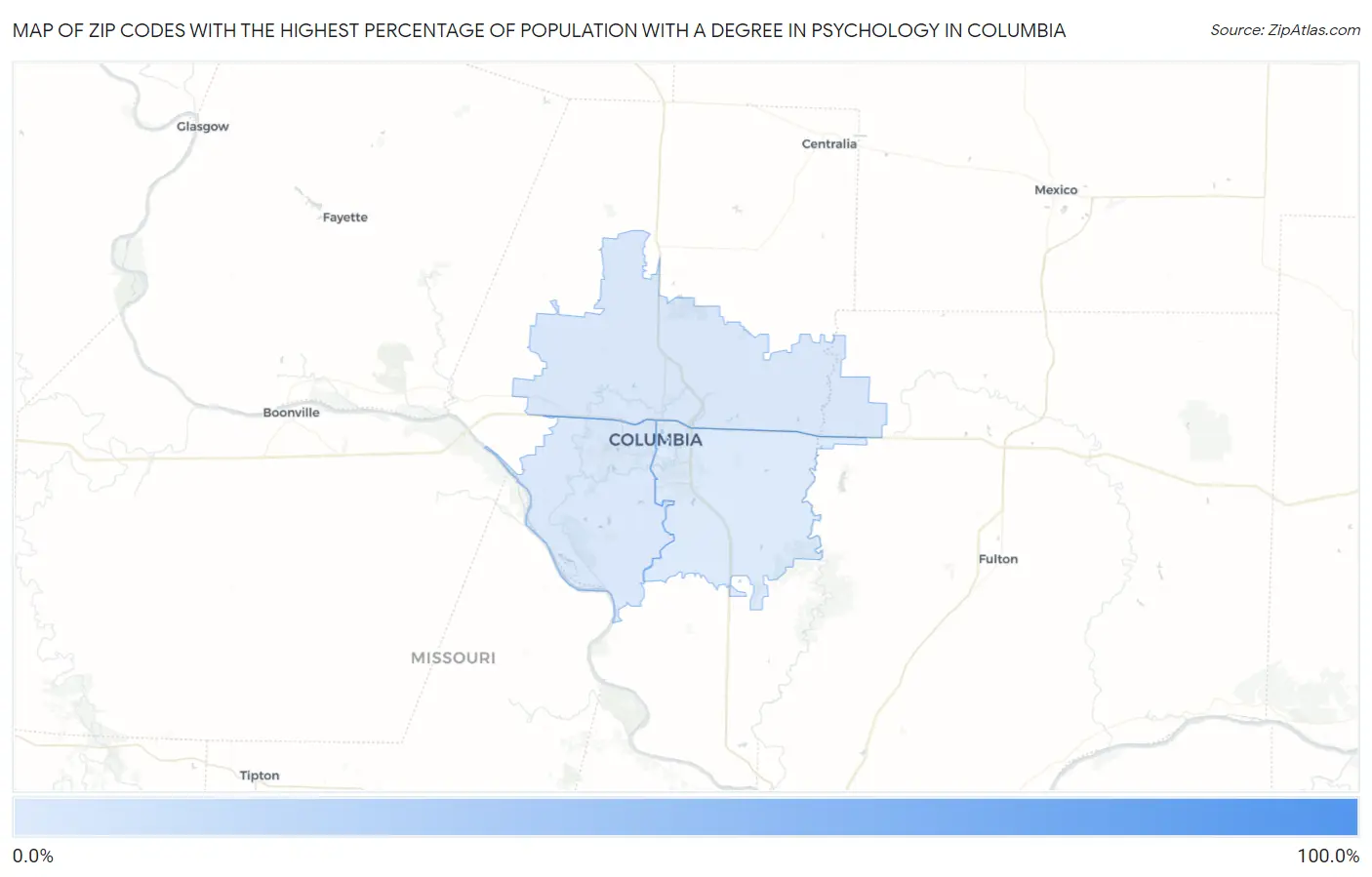 Zip Codes with the Highest Percentage of Population with a Degree in Psychology in Columbia Map