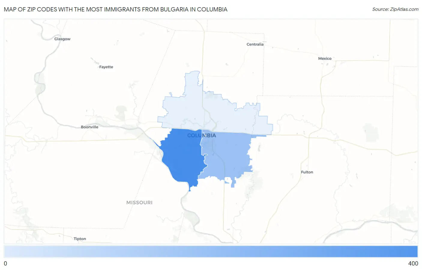 Zip Codes with the Most Immigrants from Bulgaria in Columbia Map