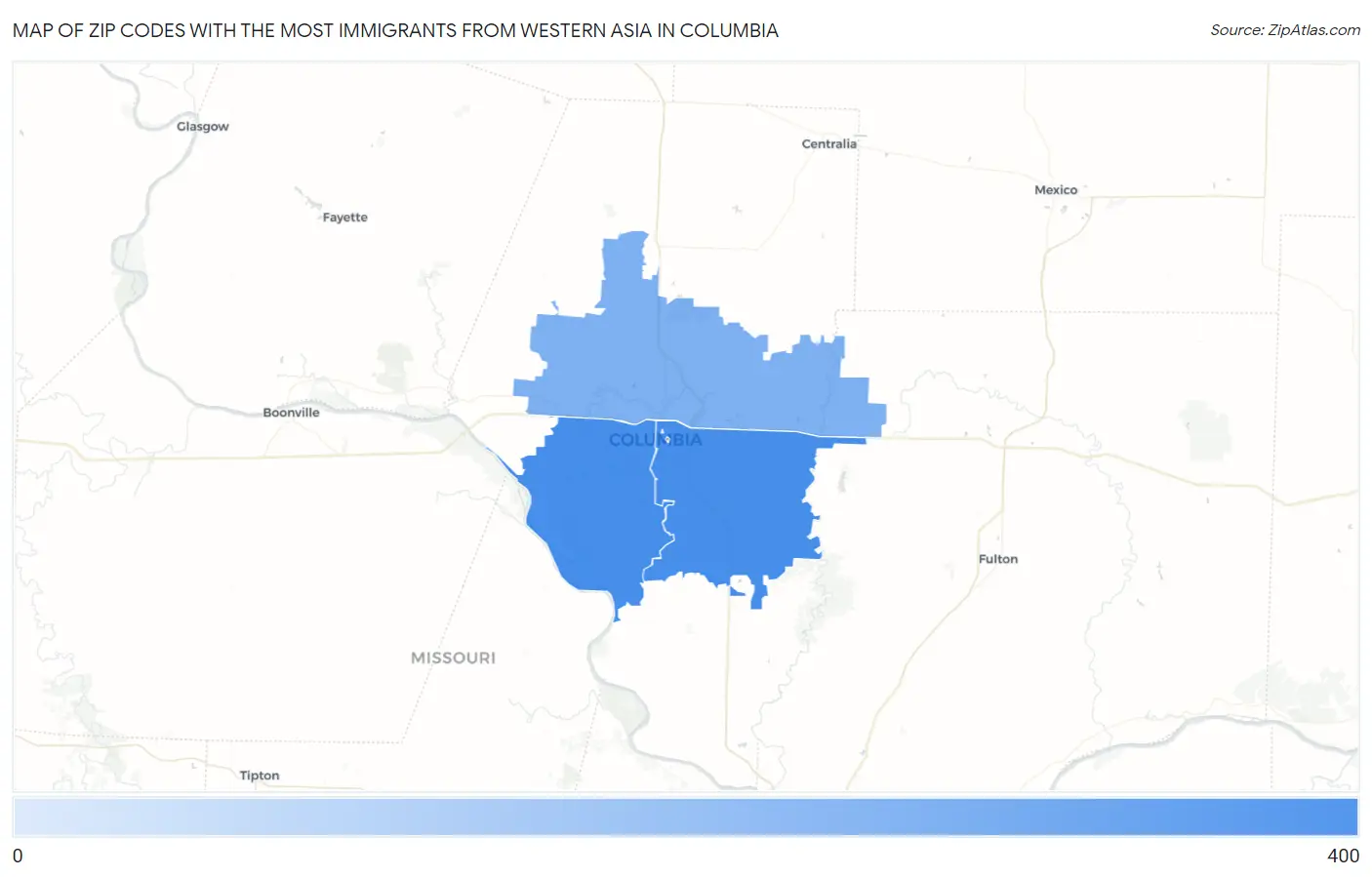 Zip Codes with the Most Immigrants from Western Asia in Columbia Map