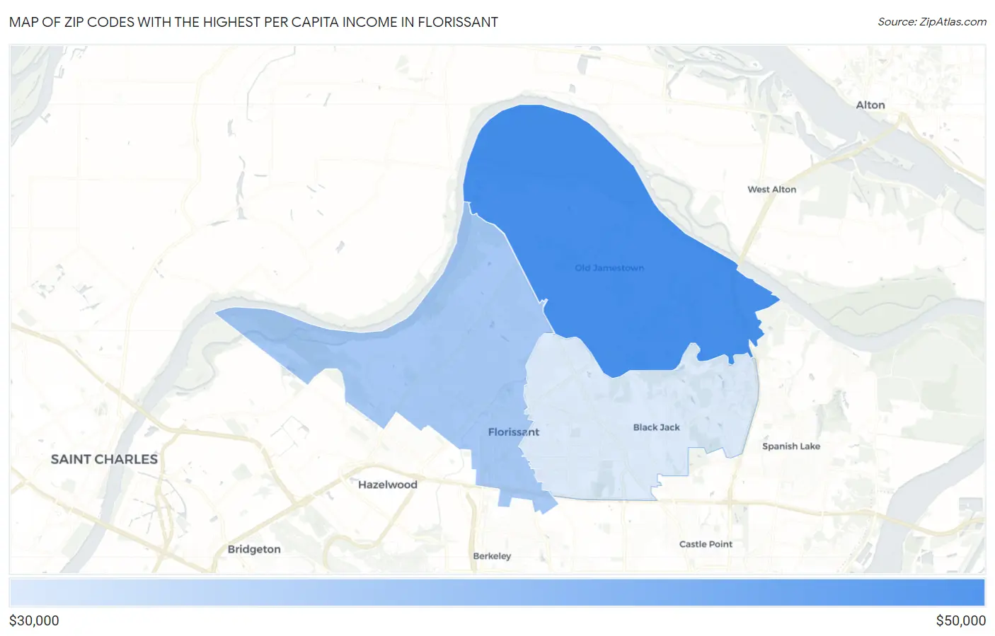 Zip Codes with the Highest Per Capita Income in Florissant Map