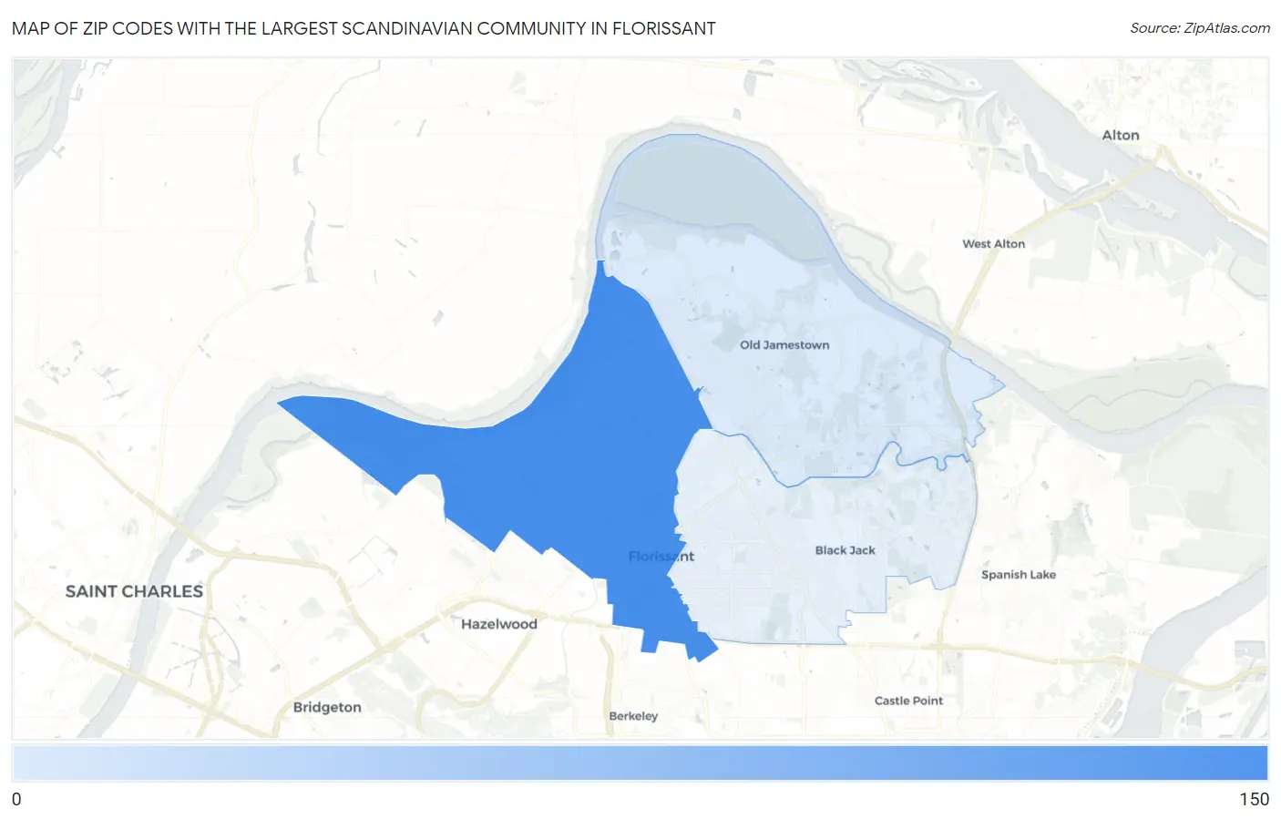 Zip Codes with the Largest Scandinavian Community in Florissant Map