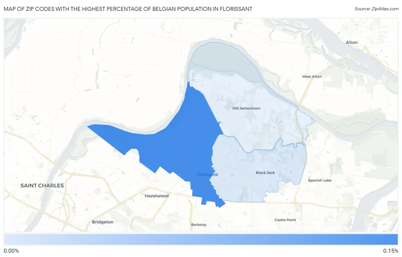 Zip Codes with the Highest Percentage of Belgian Population in Florissant Map
