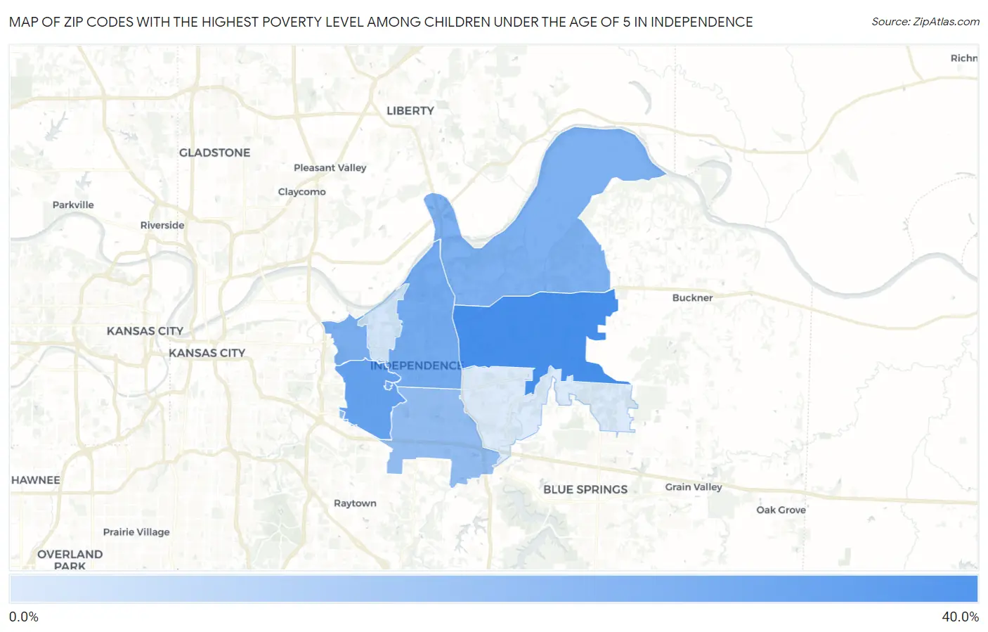 Zip Codes with the Highest Poverty Level Among Children Under the Age of 5 in Independence Map