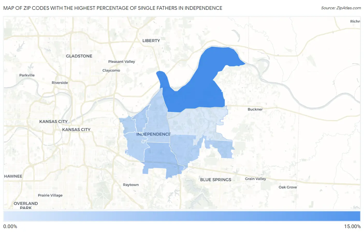 Zip Codes with the Highest Percentage of Single Fathers in Independence Map