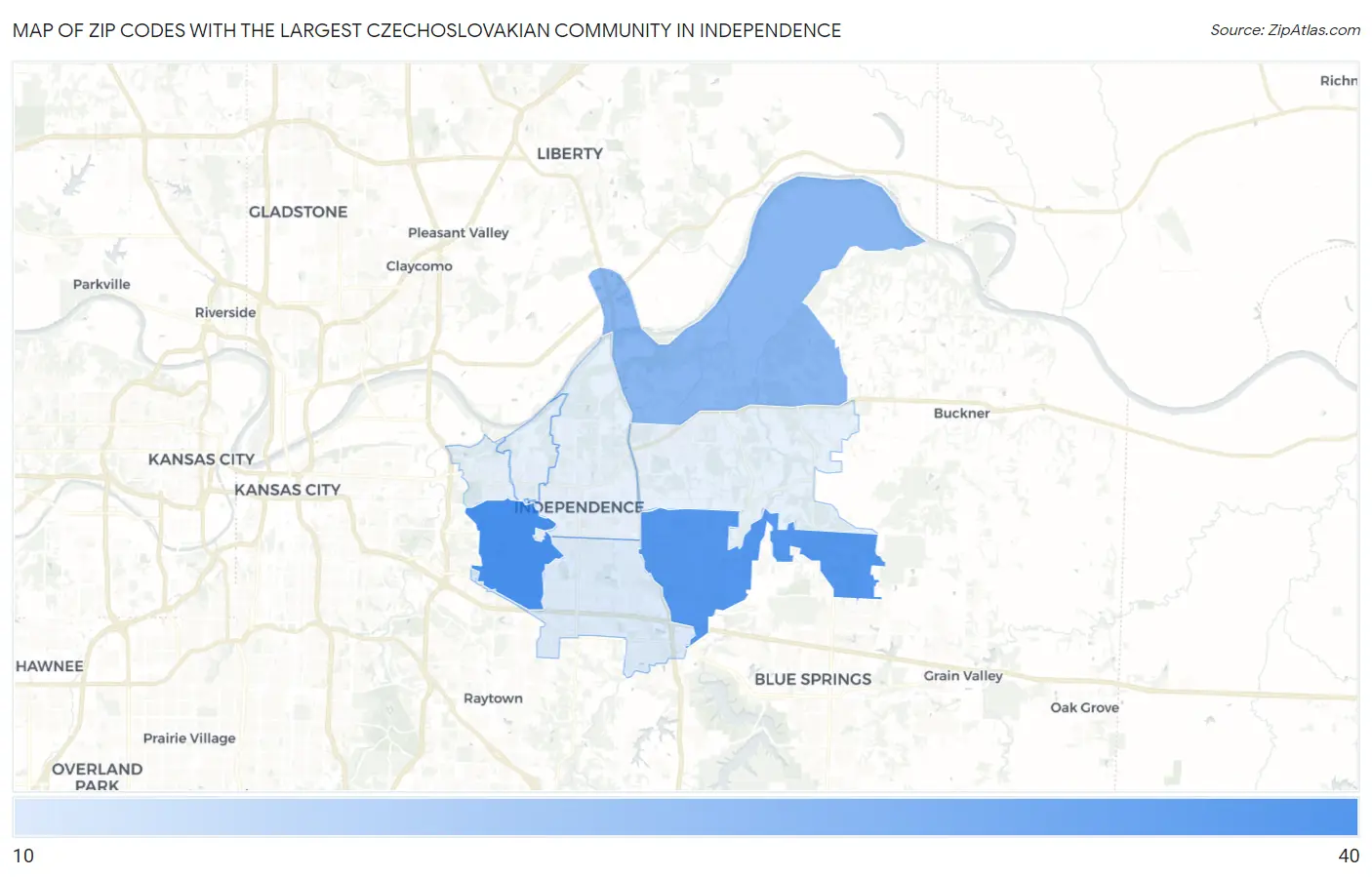 Zip Codes with the Largest Czechoslovakian Community in Independence Map