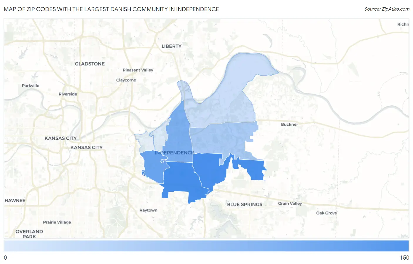Zip Codes with the Largest Danish Community in Independence Map