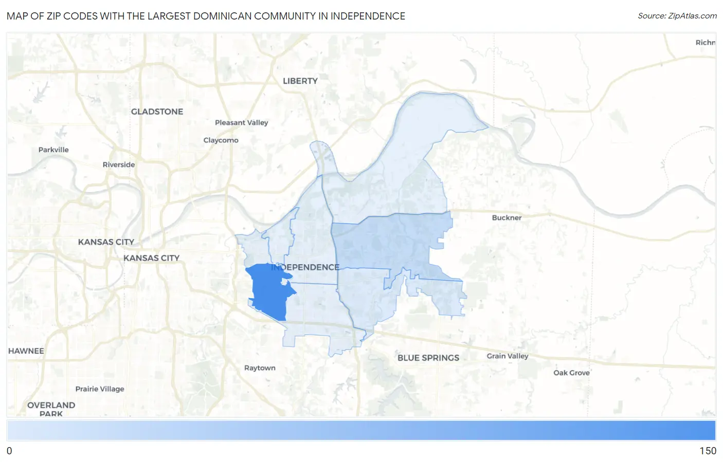 Zip Codes with the Largest Dominican Community in Independence Map