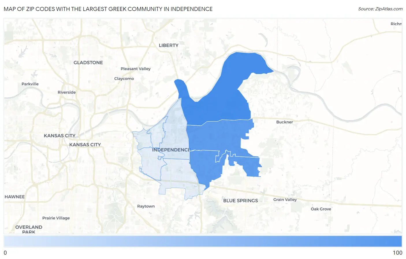 Zip Codes with the Largest Greek Community in Independence Map
