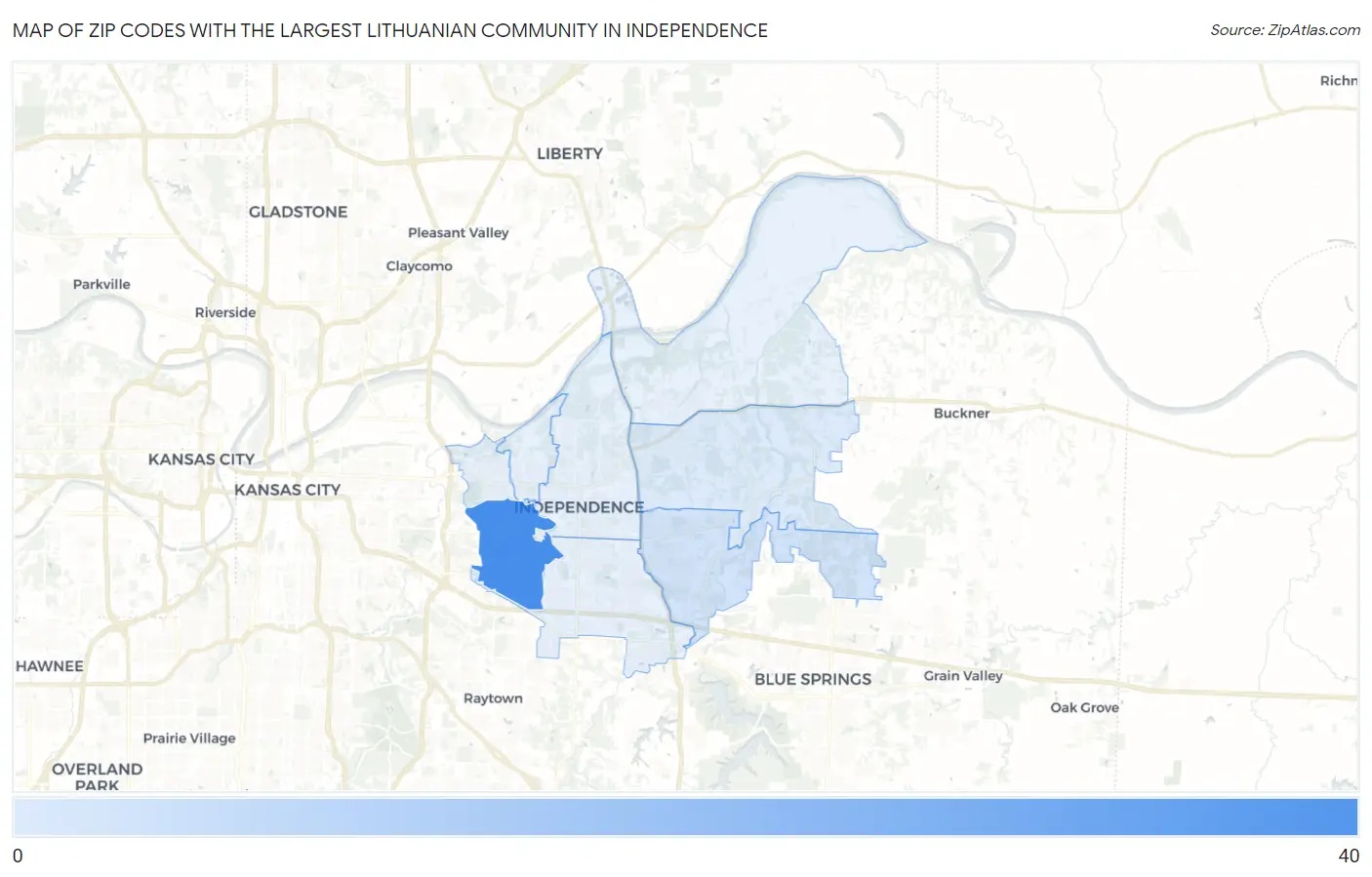 Zip Codes with the Largest Lithuanian Community in Independence Map