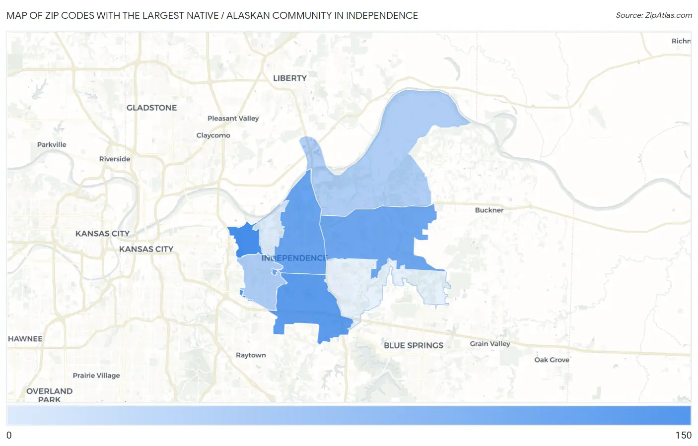 Zip Codes with the Largest Native / Alaskan Community in Independence Map