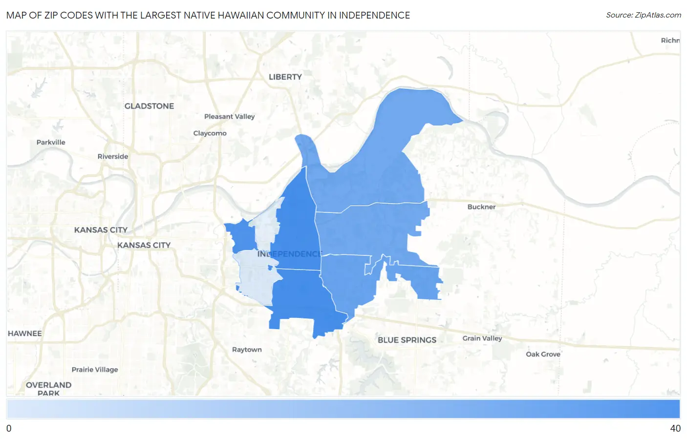 Zip Codes with the Largest Native Hawaiian Community in Independence Map