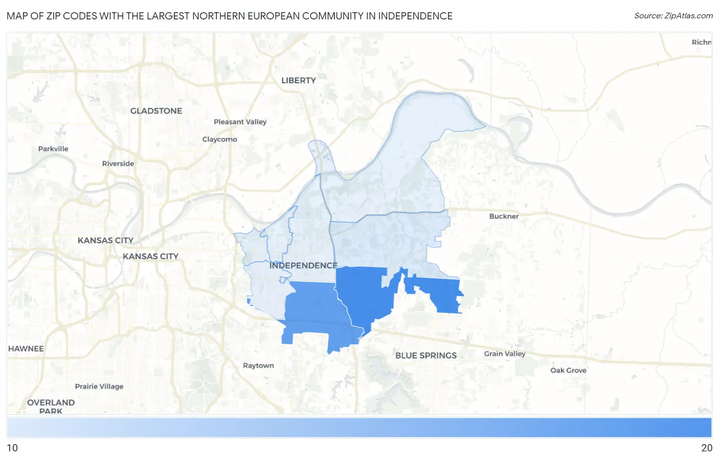 Zip Codes with the Largest Northern European Community in Independence Map