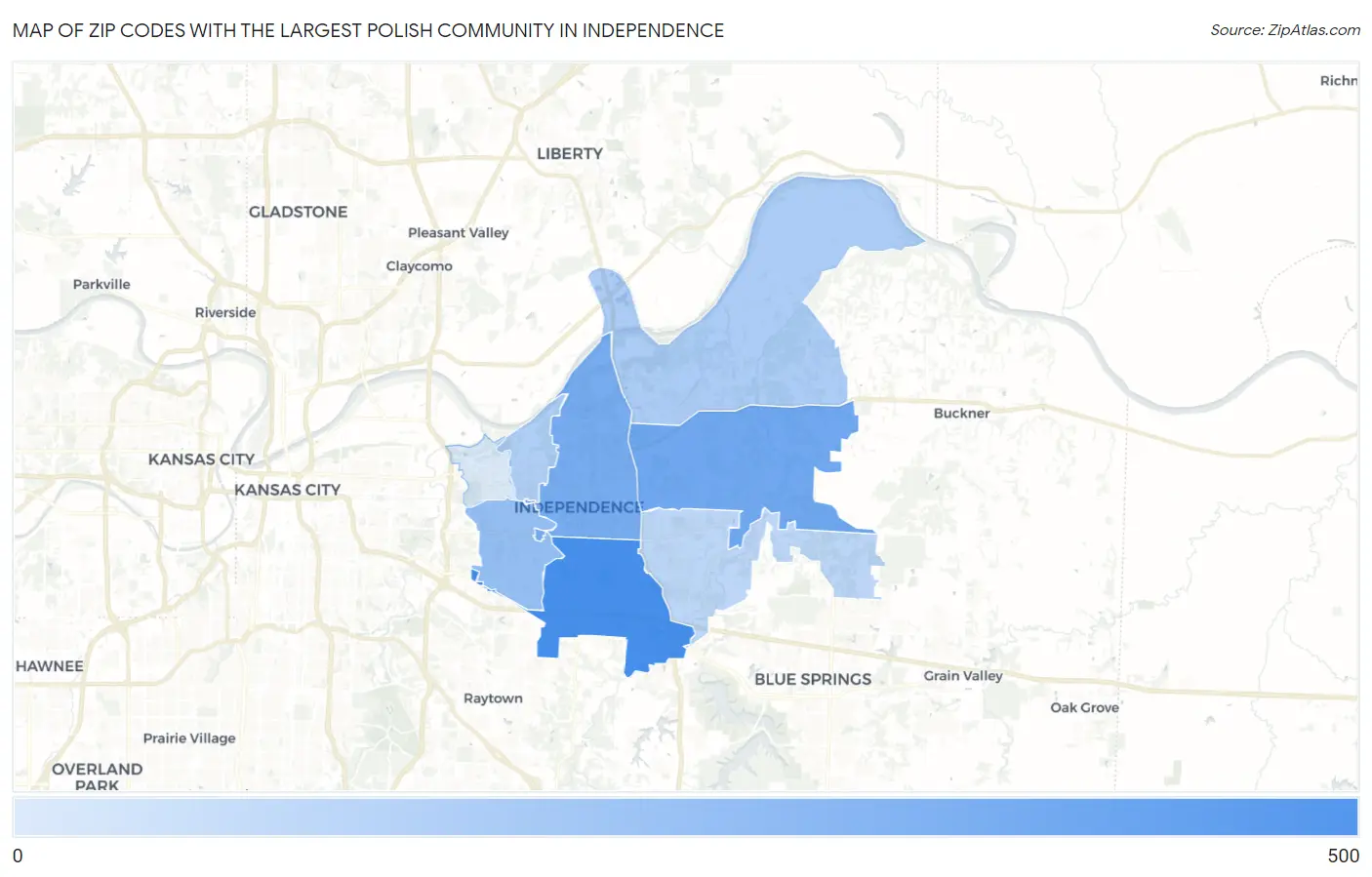 Zip Codes with the Largest Polish Community in Independence Map