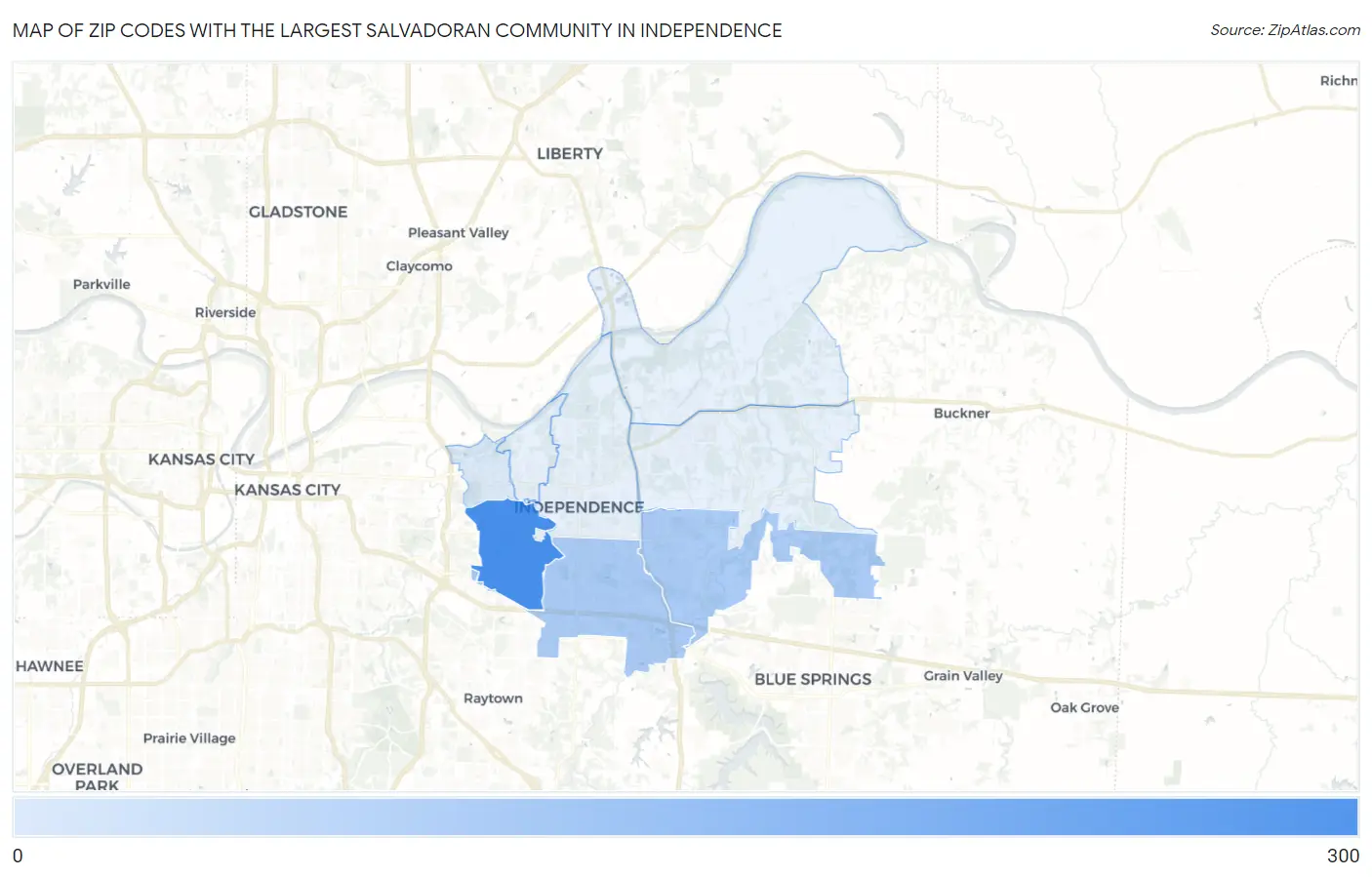 Zip Codes with the Largest Salvadoran Community in Independence Map