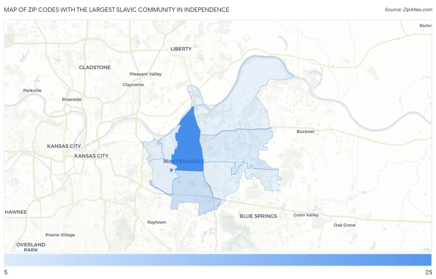 Zip Codes with the Largest Slavic Community in Independence Map